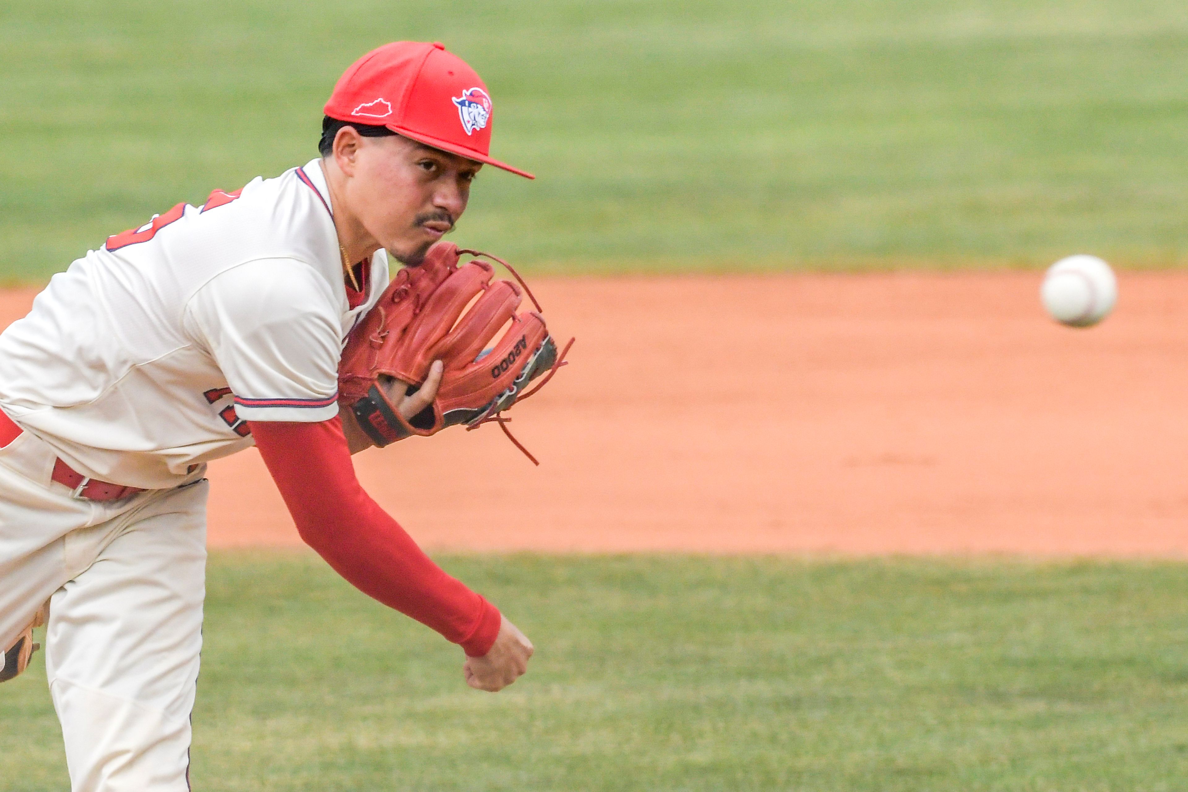 Cumberlands pitcher Knicko Billings throws a pitch against Tennessee Wesleyan in an inning of game 3 of the NAIA World Series at Harris Field Friday in Lewiston.