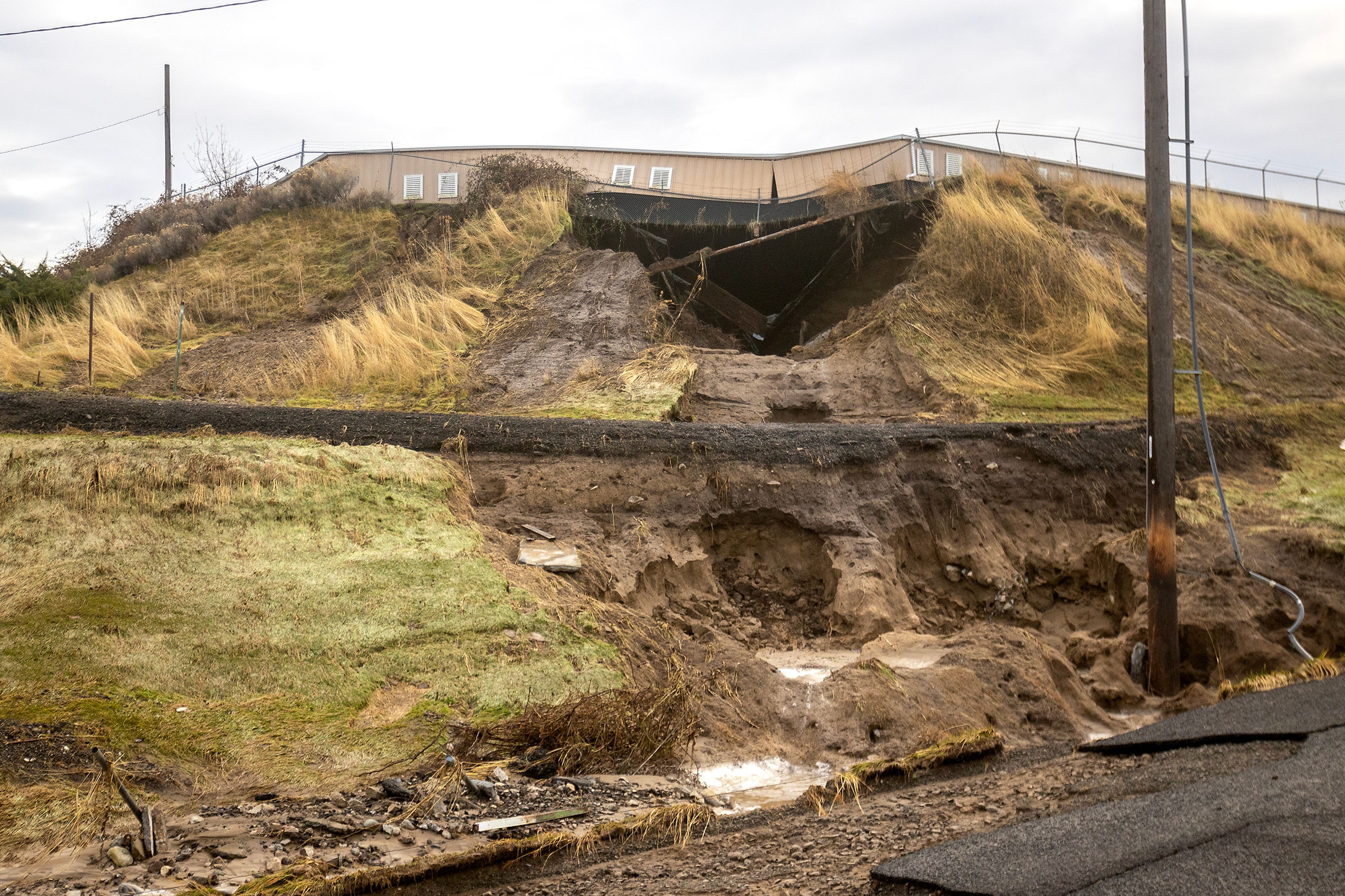 The water reservoir that burst in the early hours of Wednesday morning is shown.