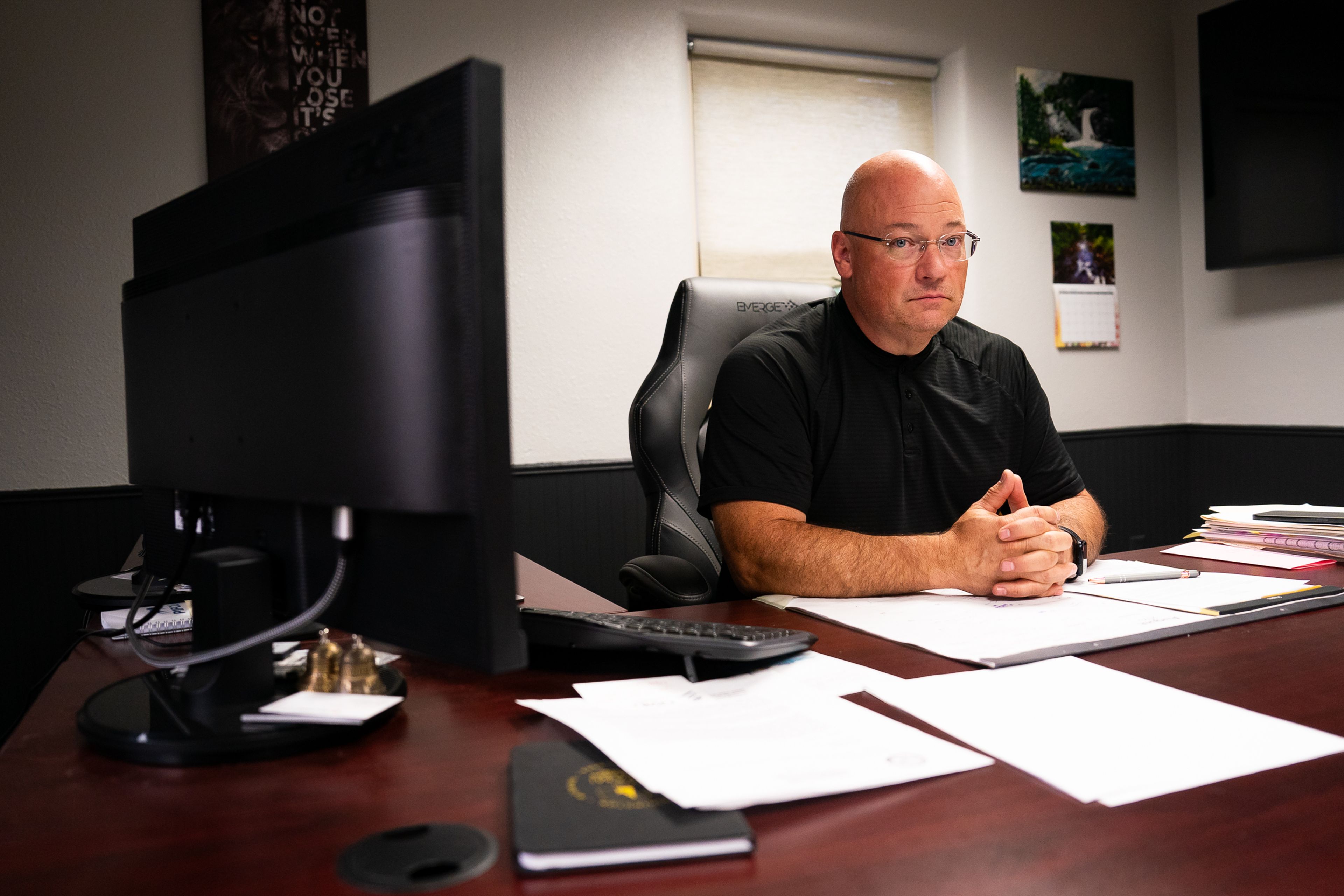 Orofino city administrator Ryan Smathers poses for a portrait in his office inside City Hall on Wednesday.