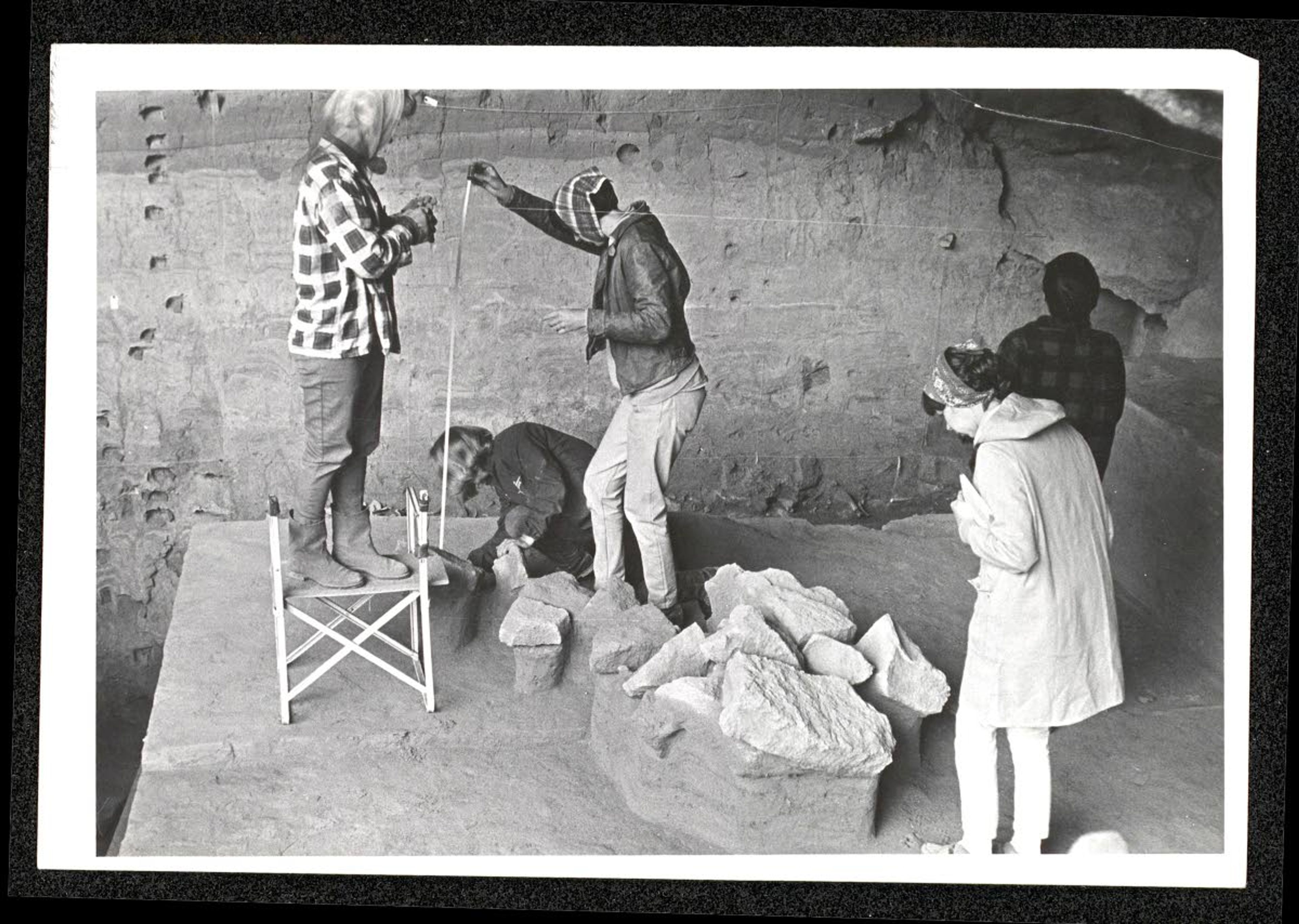 Members of the Upper Snake River Prehistoric Society work on an excavation in Owl Cave west of Idaho Falls in 1966.