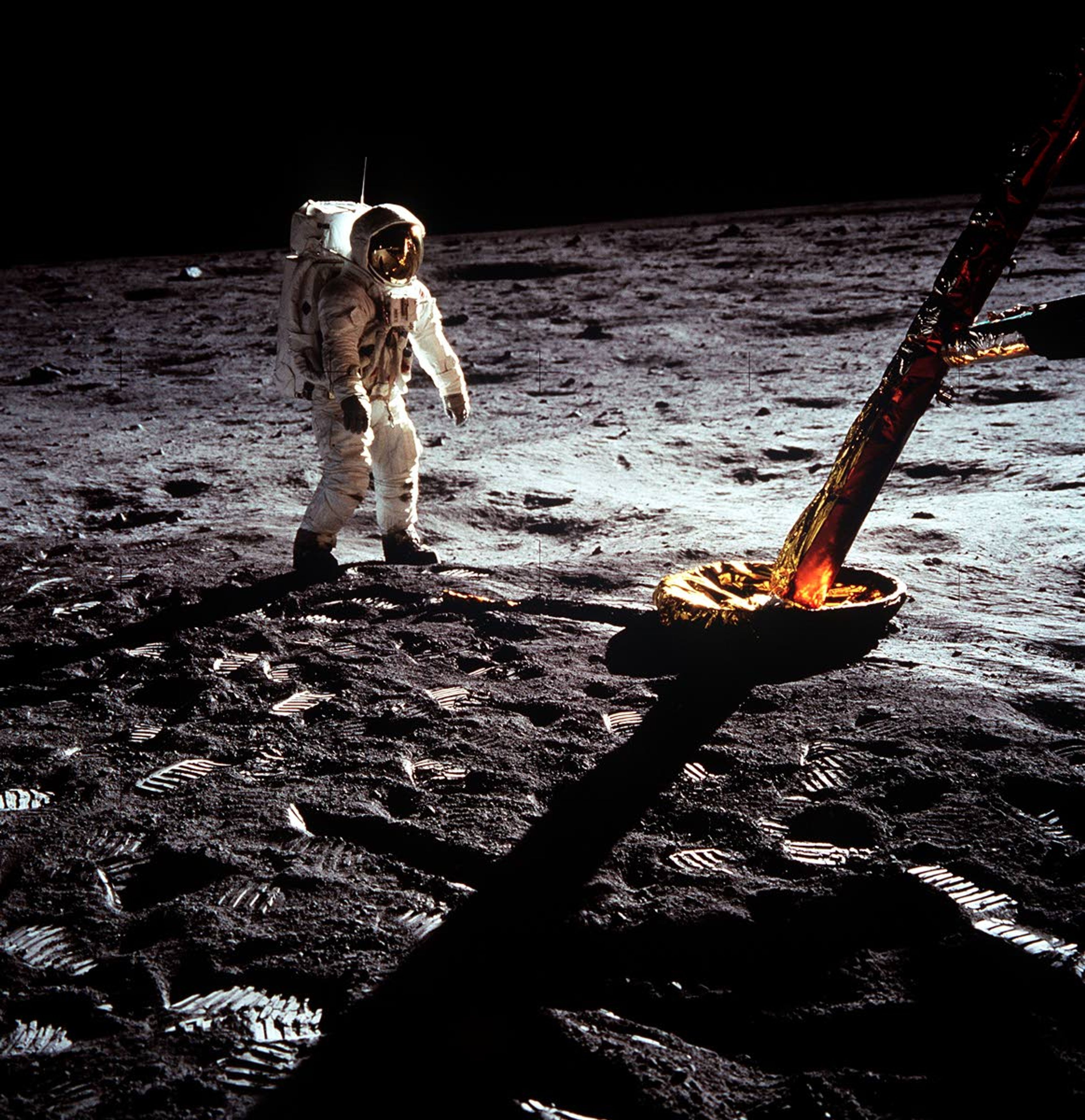 Apollo 11 astronaut Edwin “Buzz” Aldrin, pictured here outside the lunar landing module, described the moon as a “magnificent desolation.” The nearly 50 pounds of rock that Aldrin and Neil Armstrong collected from that desolate landscape gave geologists tremendous insights into the early history of the moon and Earth.