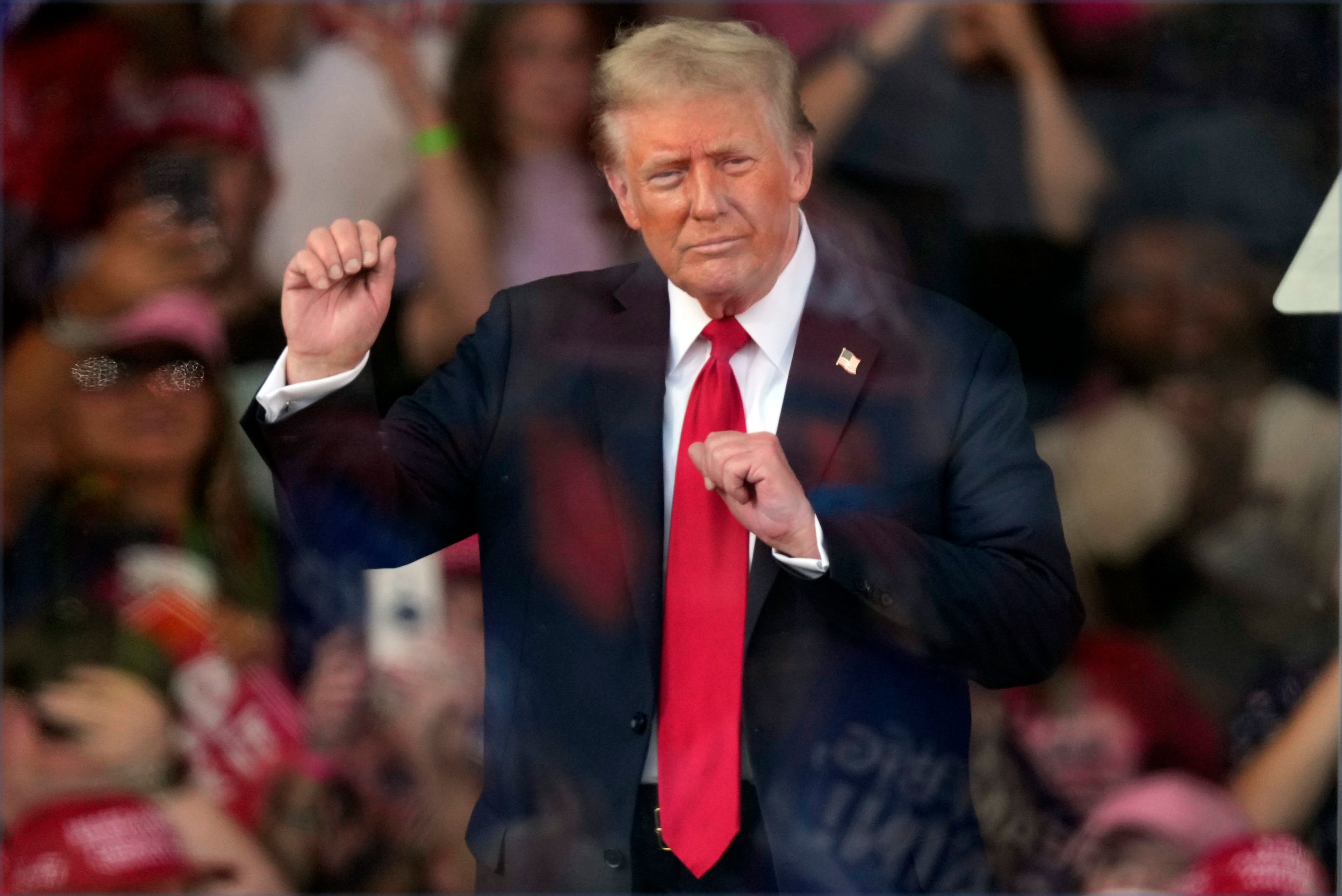 Republican presidential nominee former President Donald Trump dances at a campaign rally in Gastonia, N.C., Saturday, Nov. 2, 2024. (AP Photo/Chris Carlson)