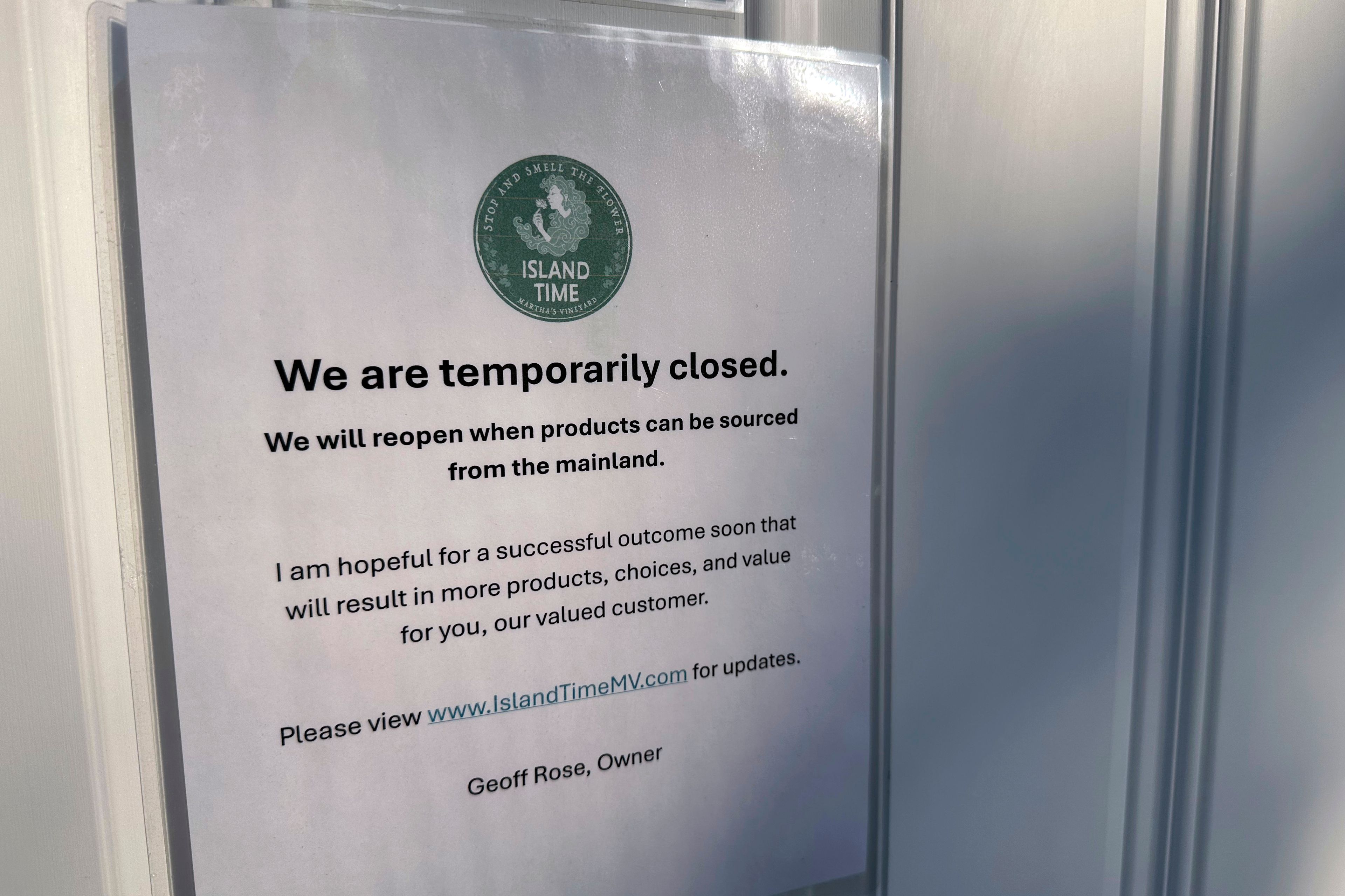 A closed sign is attached to the door of the Island Time cannabis dispensary, June 3, 2024, in Vineyard Haven, Mass. Unless something changes, Martha's Vineyard is about to run out of pot, affecting more than 230 registered medical users and thousands more recreational ones.