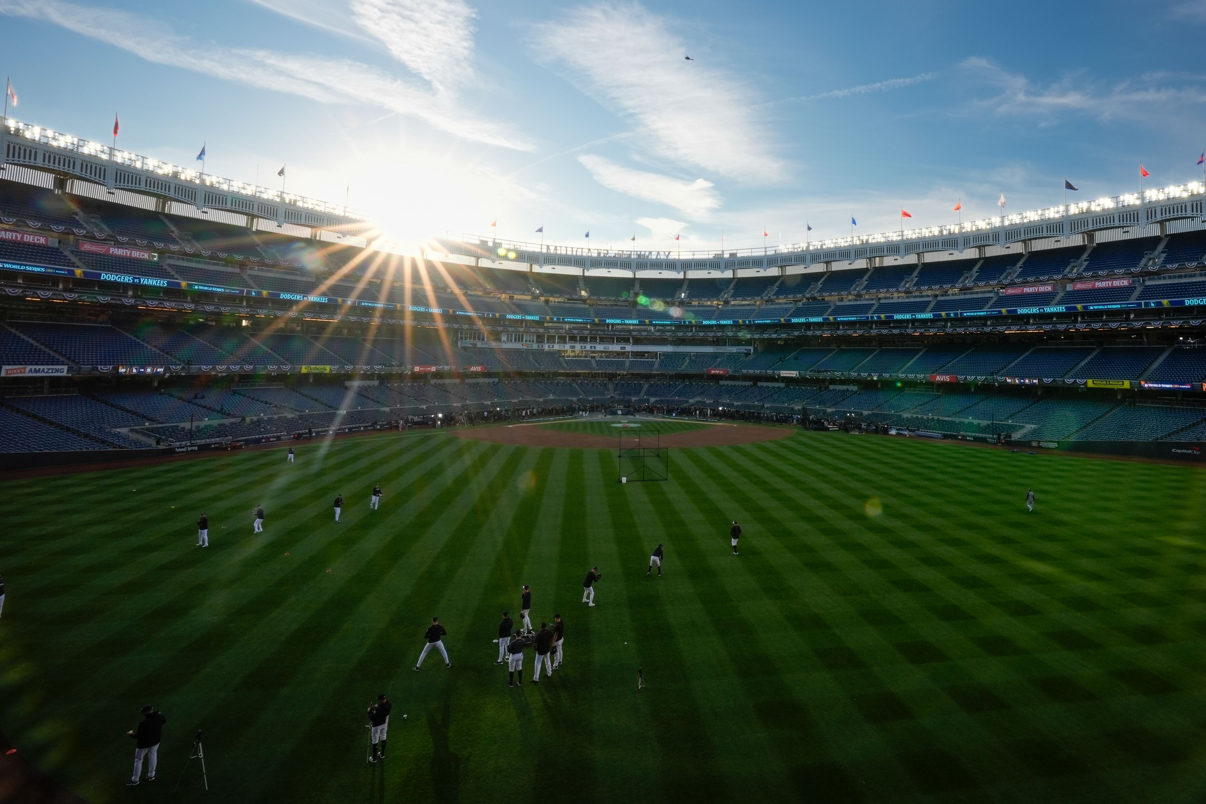 FILE - The New York Yankees warms up during batting practice before Game 3 of the baseball World Series Los Angeles Dodgers, Oct. 28, 2024, in New York. (AP Photo/Frank Franklin II, File)