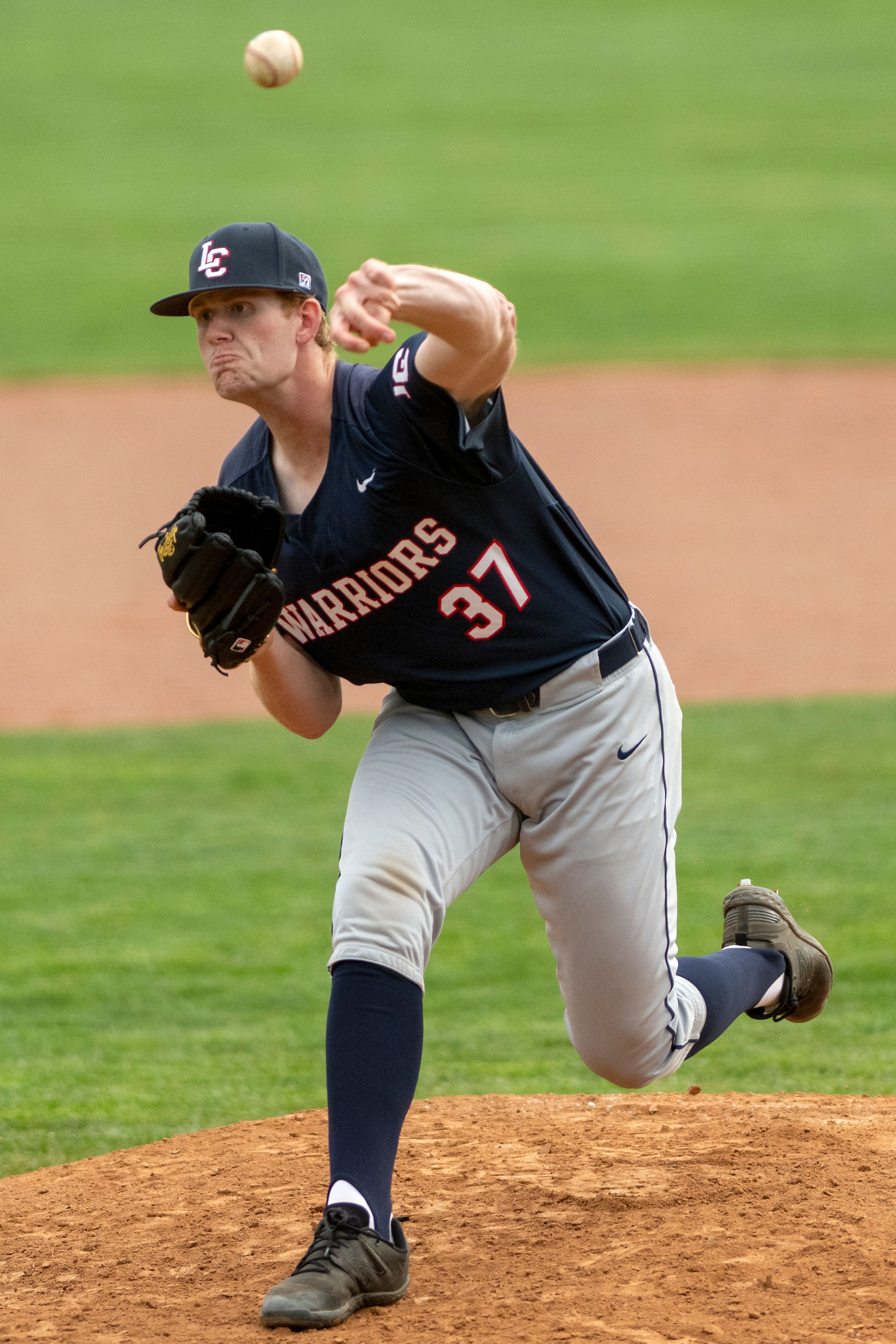 Lewis-Clark State pitcher Levi Anderson (37), a Moscow High graduate, pitches the ball during a game between LCSC and the College of Idaho on Saturday at Harris Field in Lewiston.