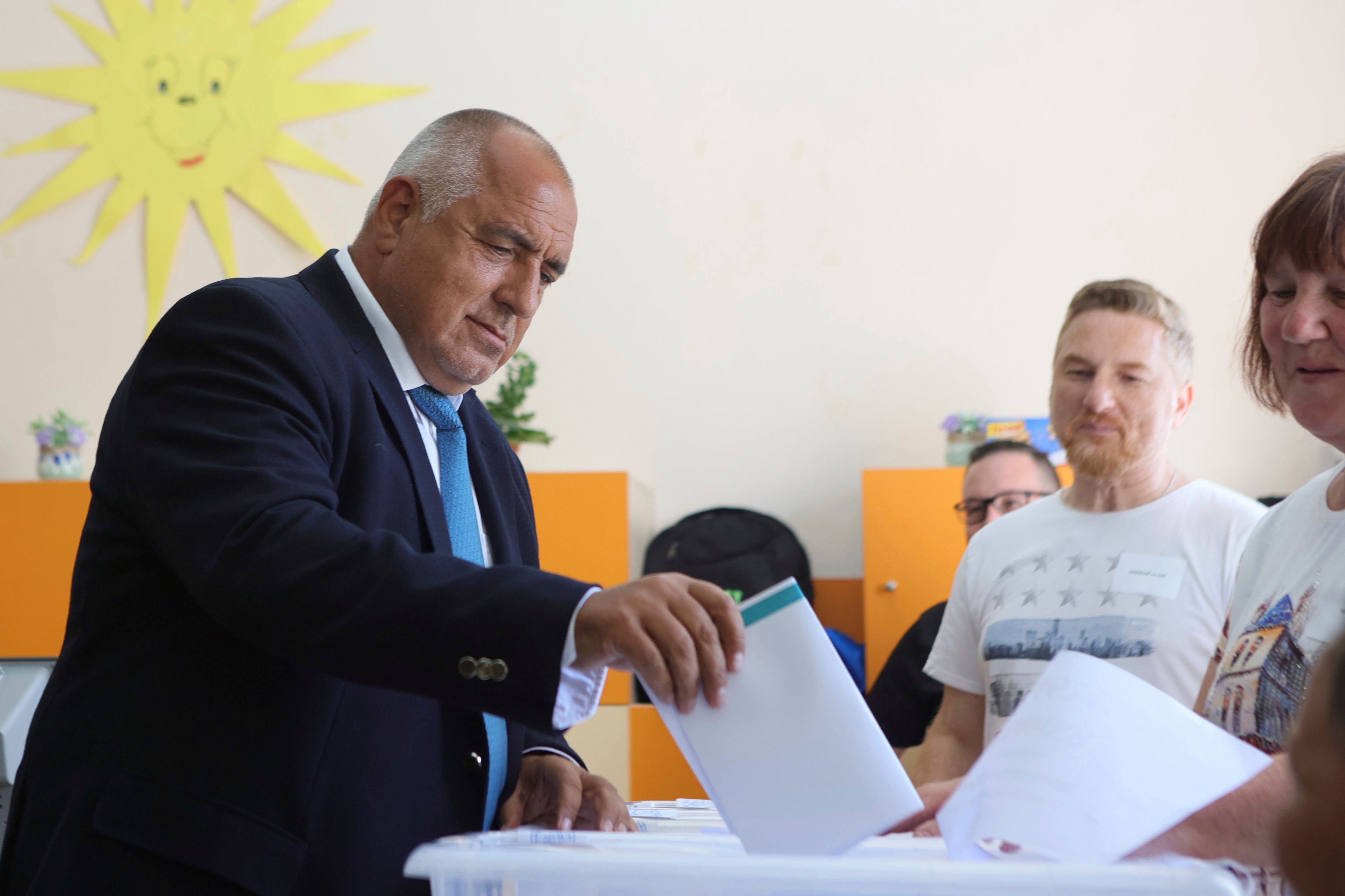 Bulgarian former Prime Minister Boyko Borissov casts his vote at a polling station in Bankya, Sunday, June 9, 2024. Voters in Bulgaria are going to the polls on Sunday in national and European Parliament elections that have been overshadowed by political instability, economic inequality and growing concern over the war in nearby Ukraine.