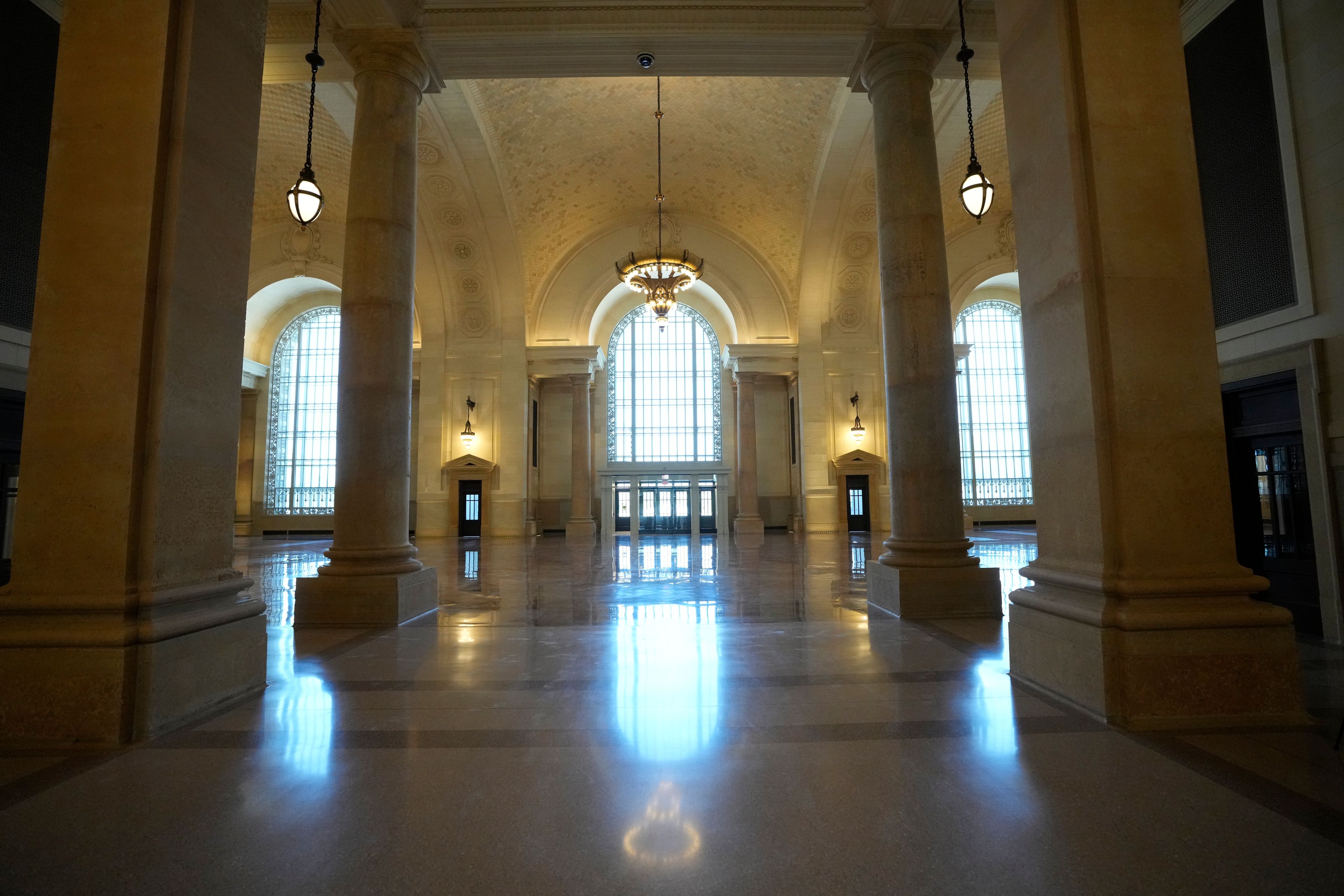 The interior of the Michigan Central Station is seen, Monday, May 13, 2024 in Detroit. A once hulking scavenger-ravaged monolith that symbolized Detroit's decline reopens this week after a massive six-year multimillion dollar renovation by Ford Motor Co., which restored the Michigan Central Station to its past grandeur with a focus squarely on the future of mobility.