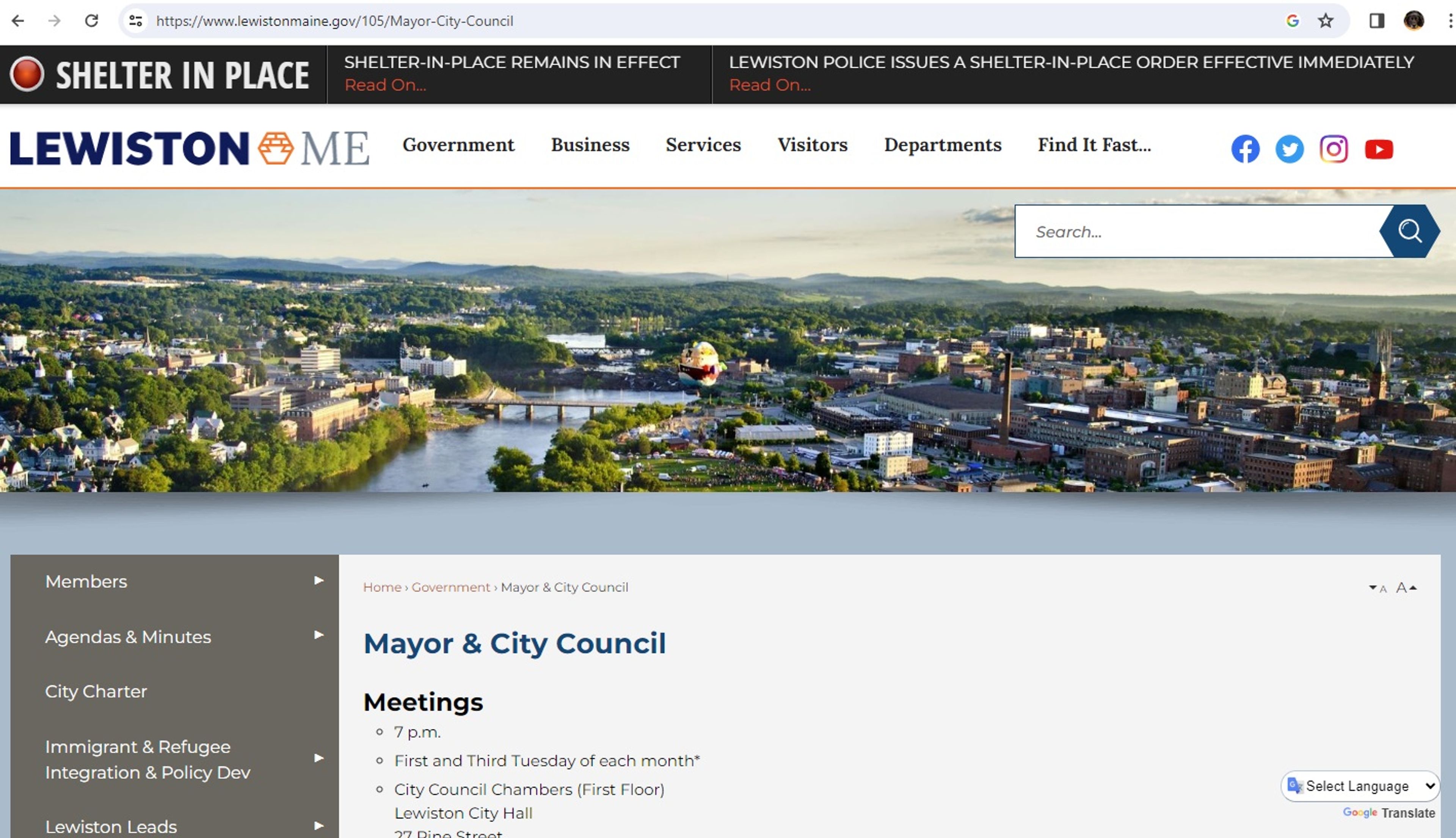 This screen shot shows the website for the city of Lewiston, Maine.