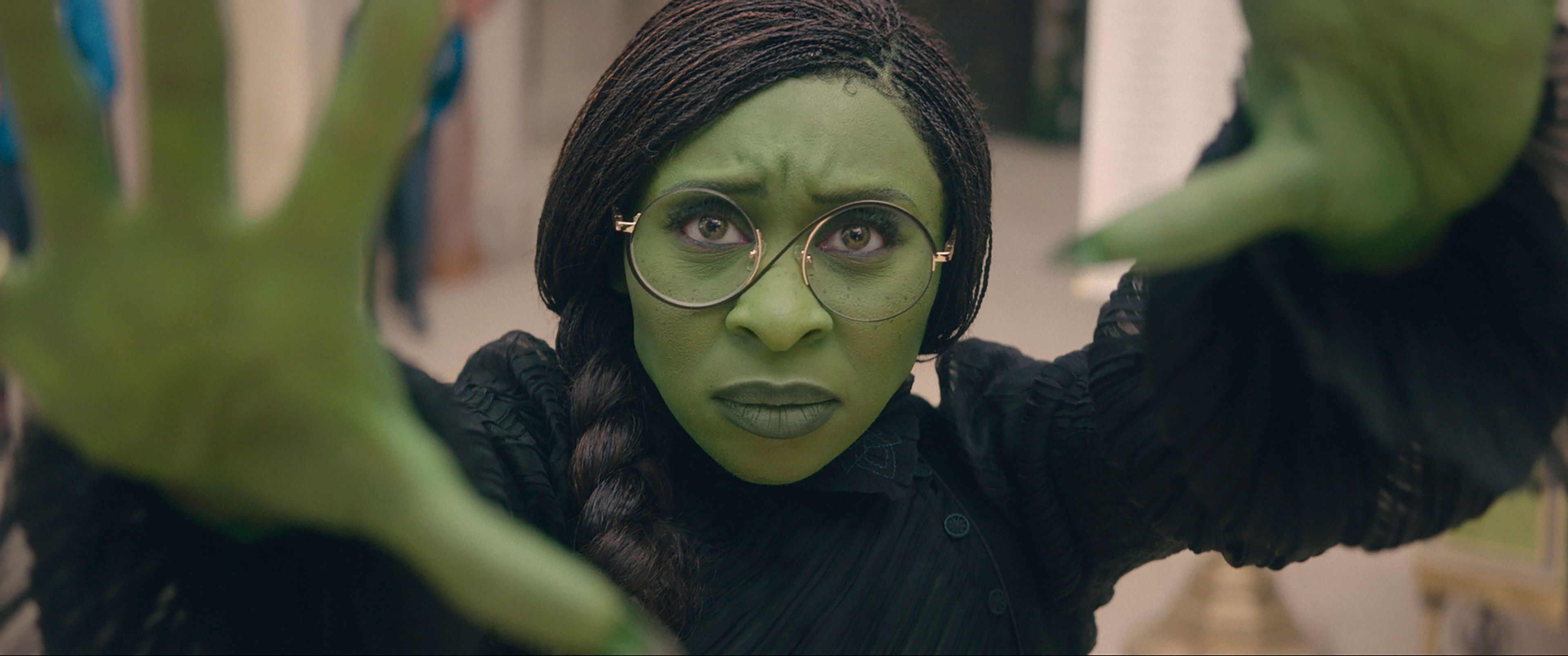 This image released by Universal Pictures shows Cynthia Erivo as Elphaba in the film "Wicked."