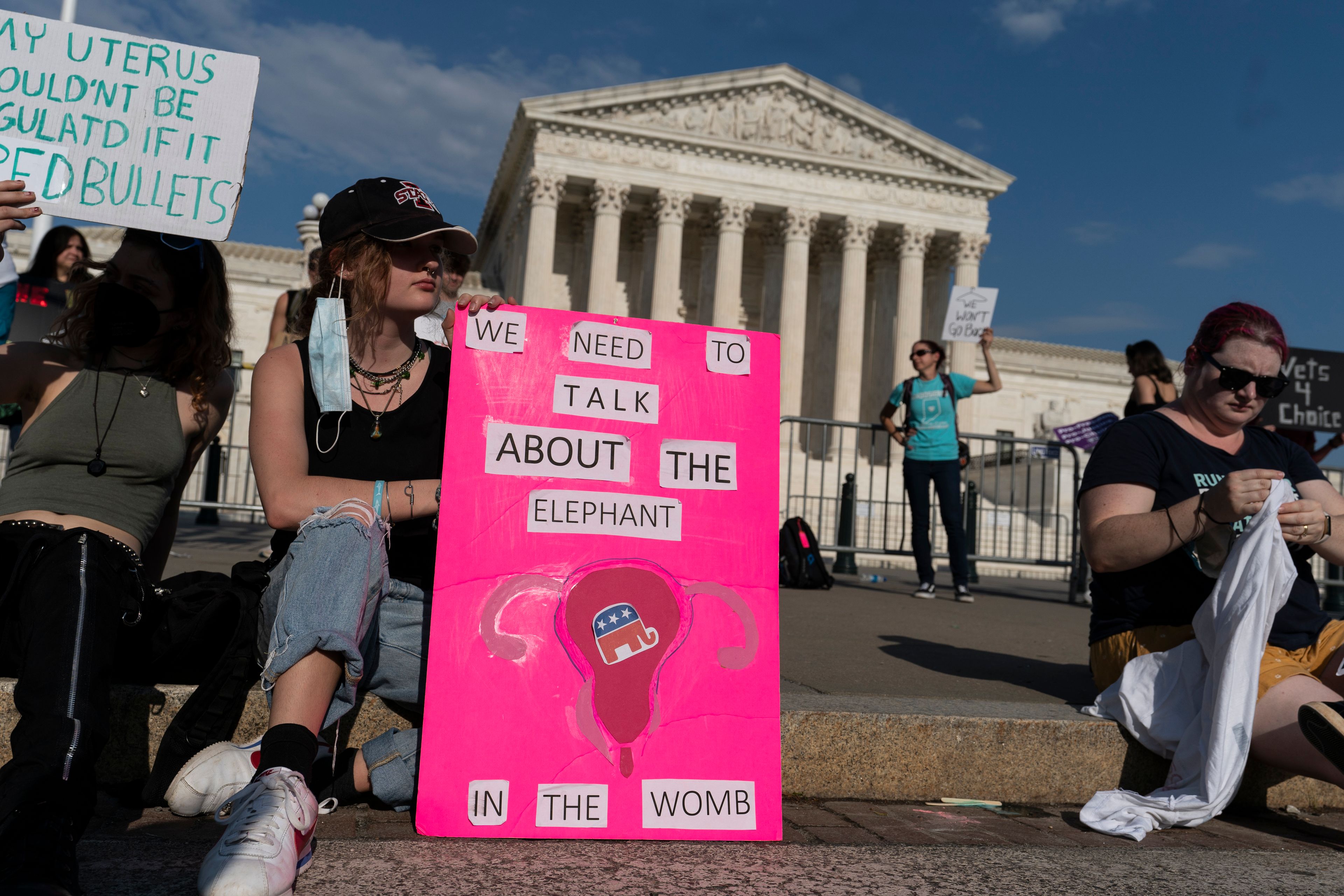 Demonstrators protest outside of the U.S. Supreme Court on May 4 in Washington, D.C.