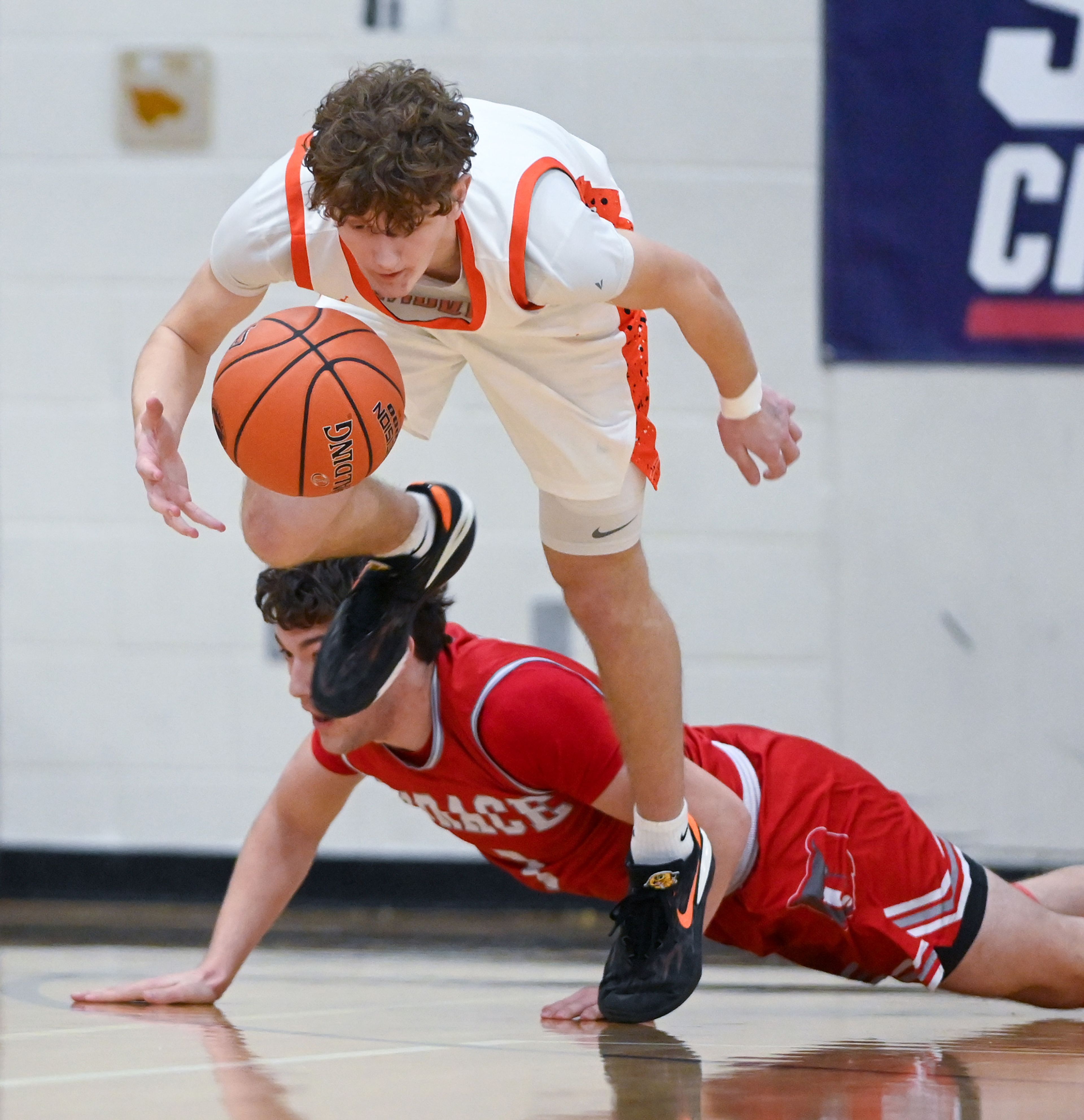 Kendrick's Cade Silflow chases after the ball after knocking it from a Grace player’s control at the Idaho 2A state tournament on Friday in Caldwell, Idaho.