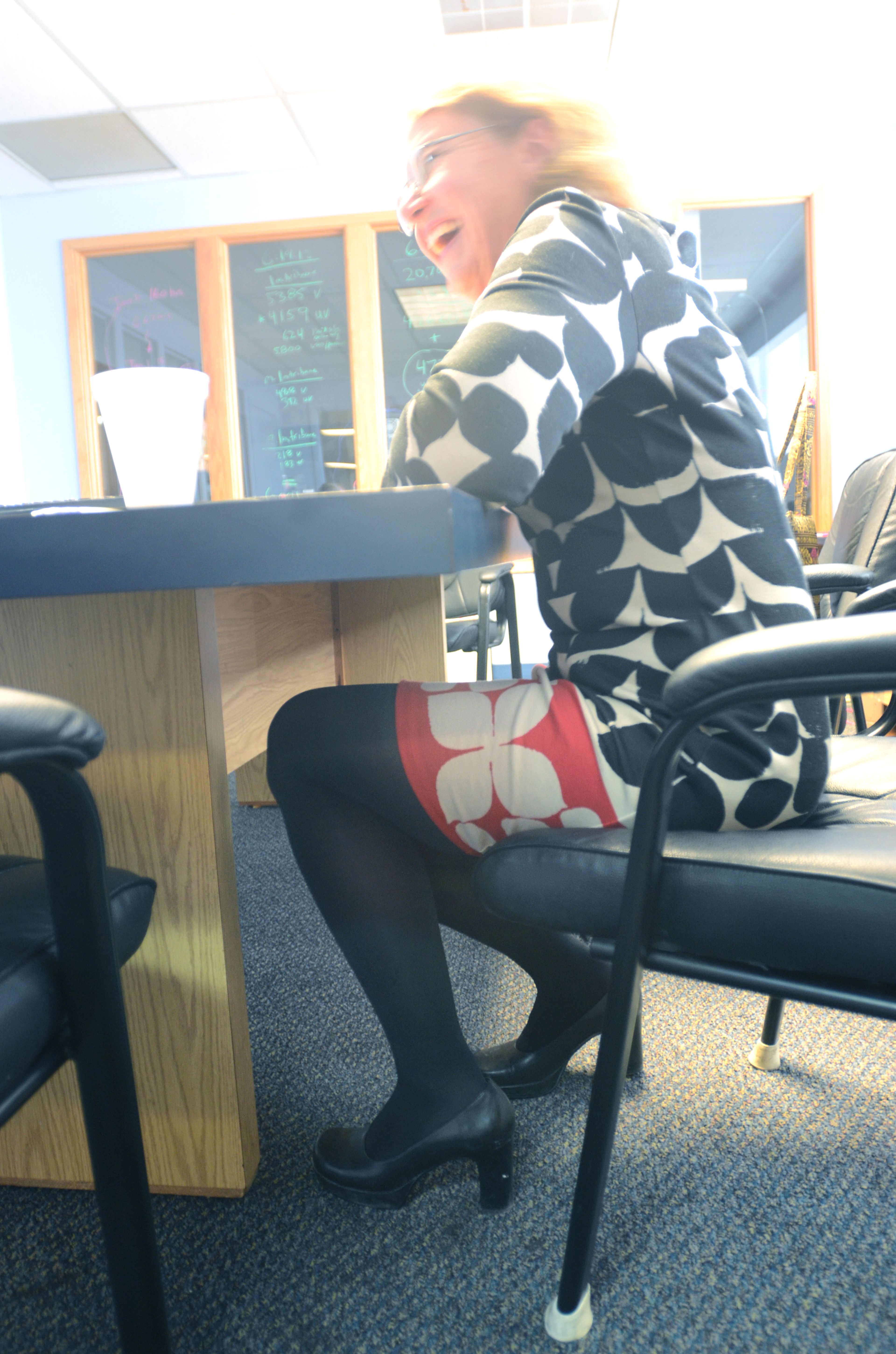 Kathy Hedberg sits in on a meeting at the Lewiston Tribune's office in downtown Lewiston.