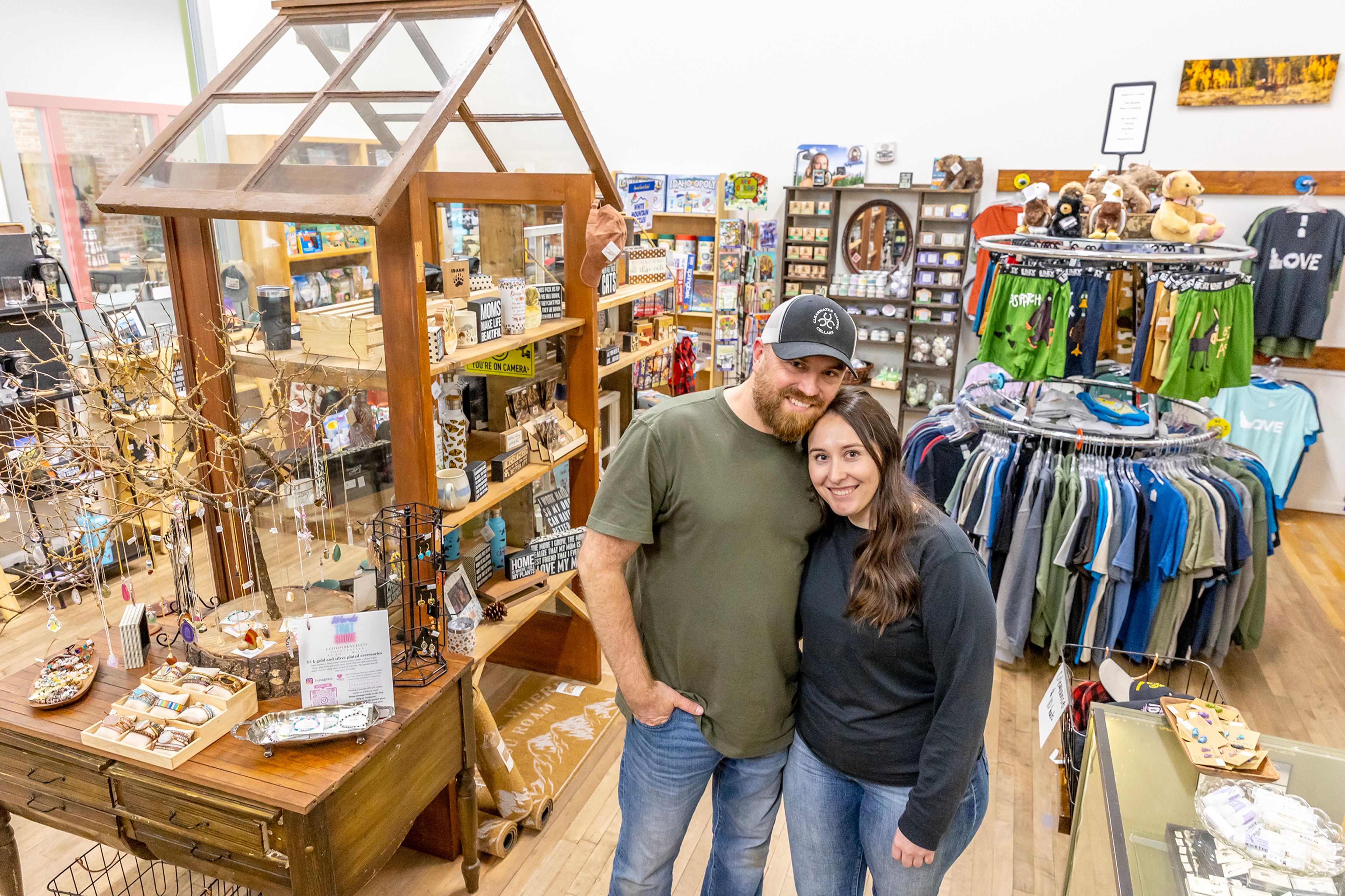 Morgan Spence and Erik Wilponen pose for a photo at Idaho Memories Gift and Souvenir Shop Tuesday, May 7, in Lewiston.