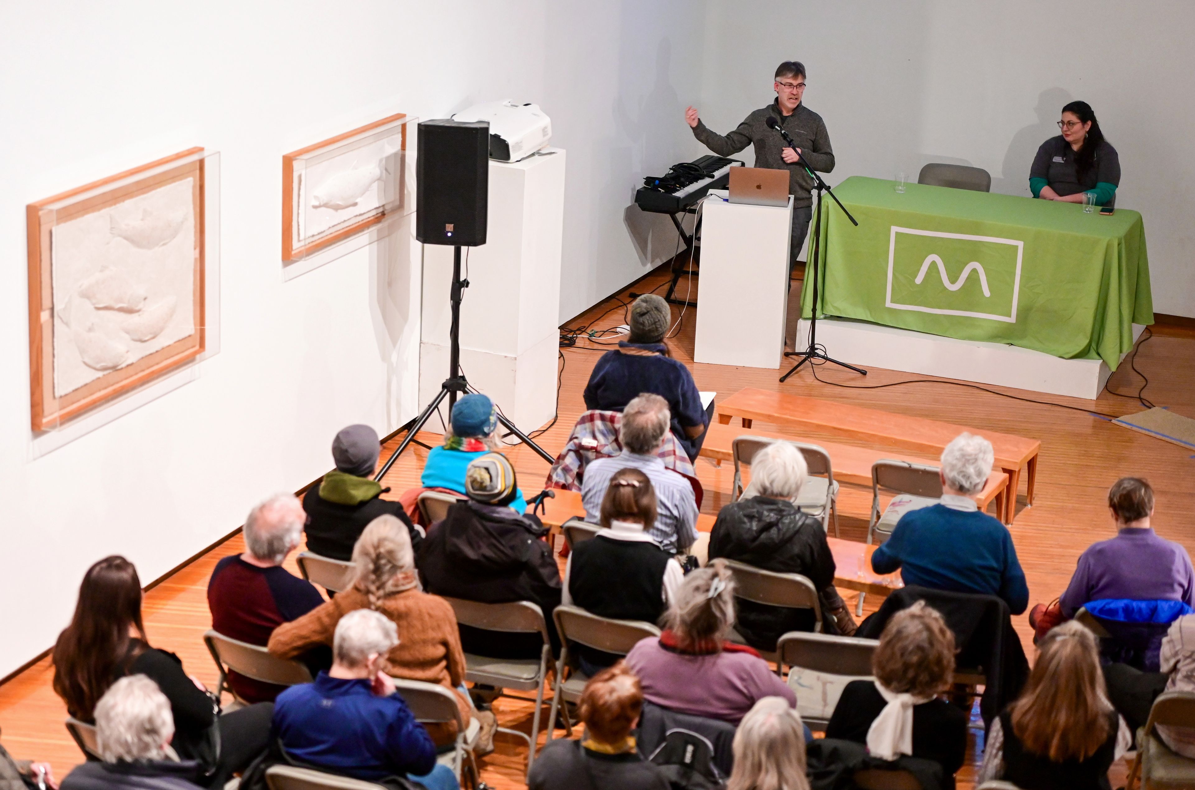 Executive director Roger Rowley, left, discusses future plans for Moscow Contemporary during a town hall at the gallery in Moscow on Thursday.