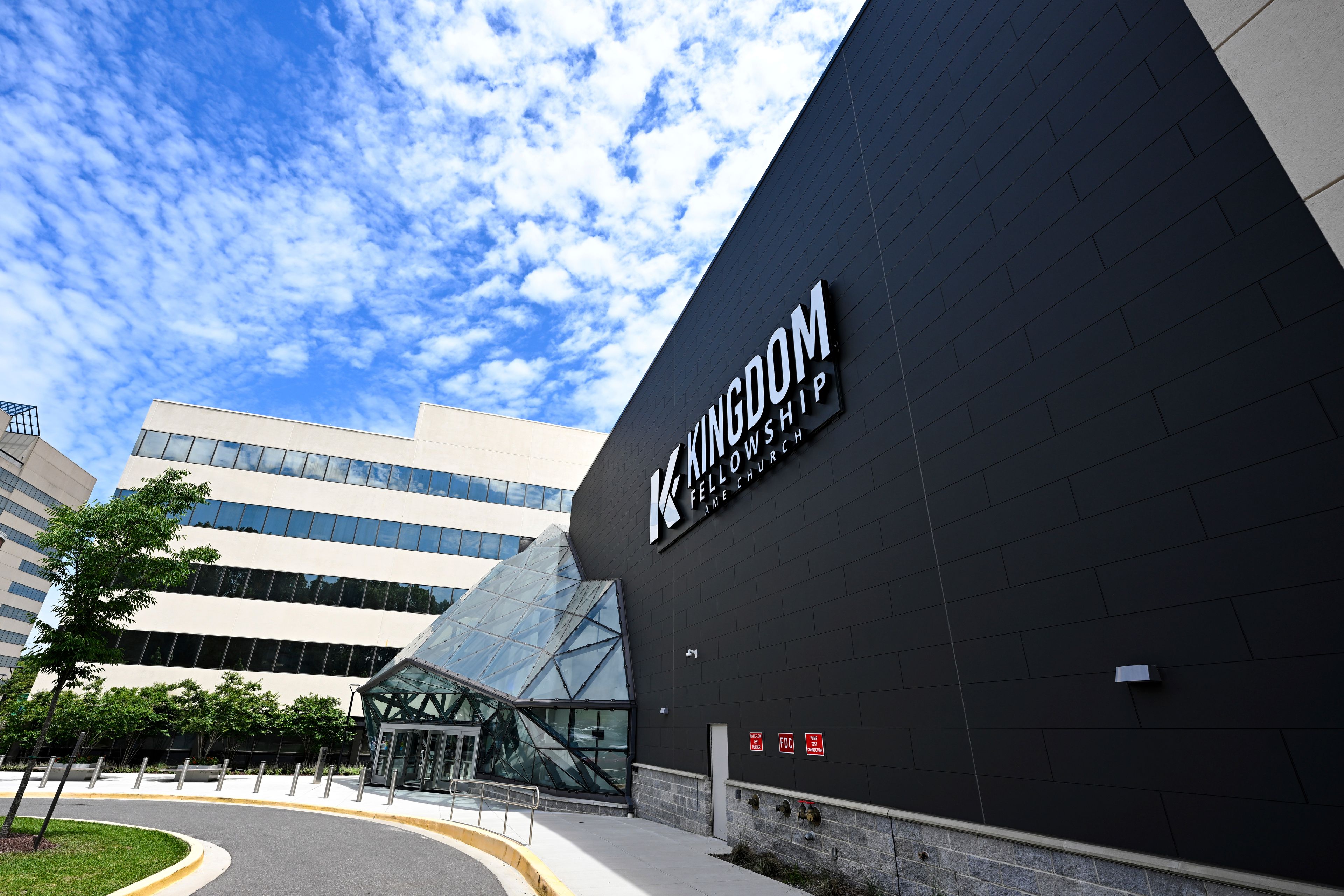 The exterior of Kingdom Fellowship AME Church is seen after Sunday Service, Sunday, June 2, 2024, in Calverton, Md. The suburban Maryland congregation, led by the Rev. Matthew L. Watley, has landed at the top of a list of the fastest-growing churches in America.