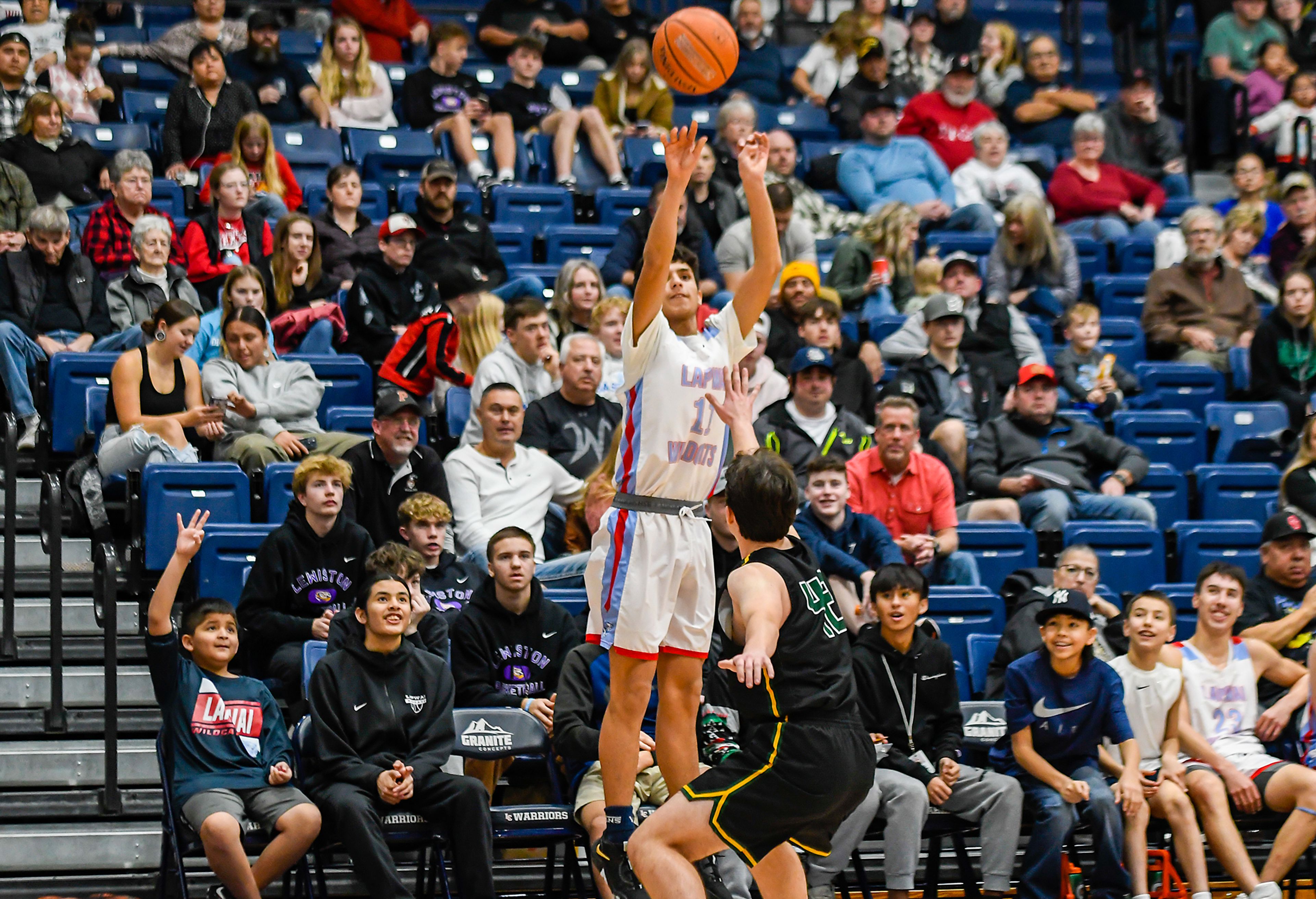 Lapwai guard Quinton Kipp shoots Thursday during the Avista Holiday Tournament boys basketball final against Shadle Park at the P1FCU Activity Center in Lewiston.