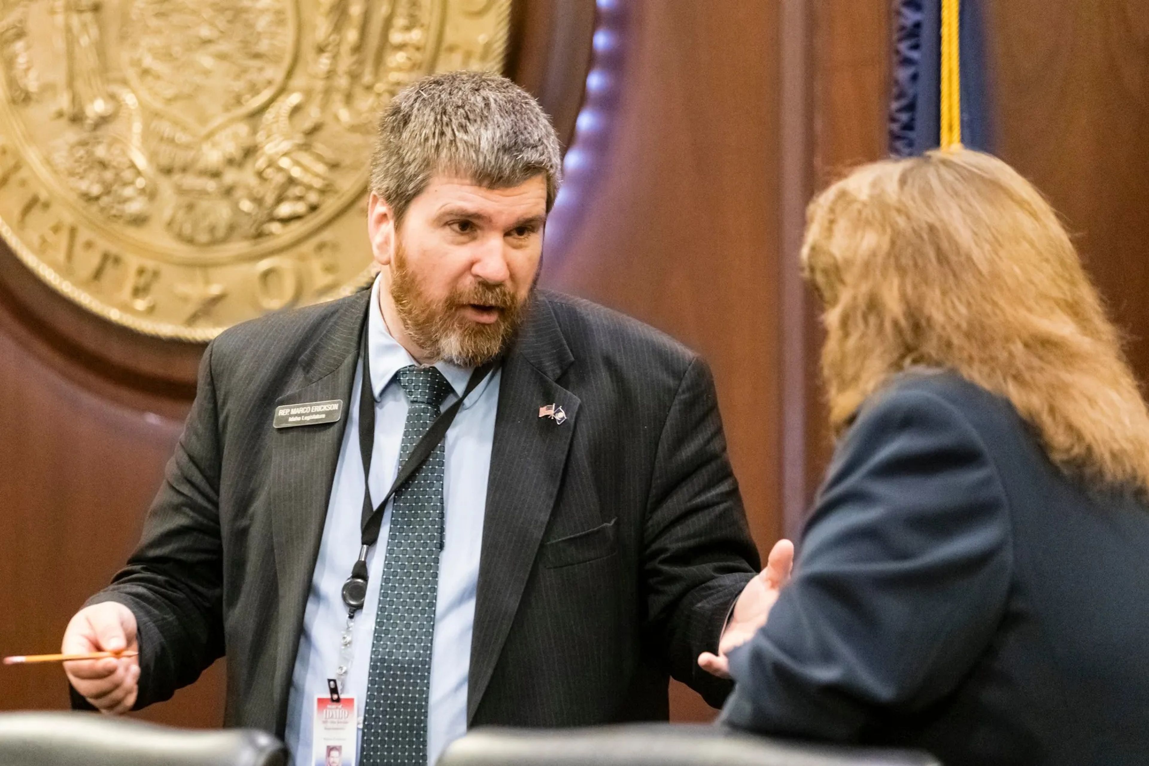 
Idaho Falls Republican Rep. Marco Erickson, left, expects Gov. Brad Little to sign the bill. 