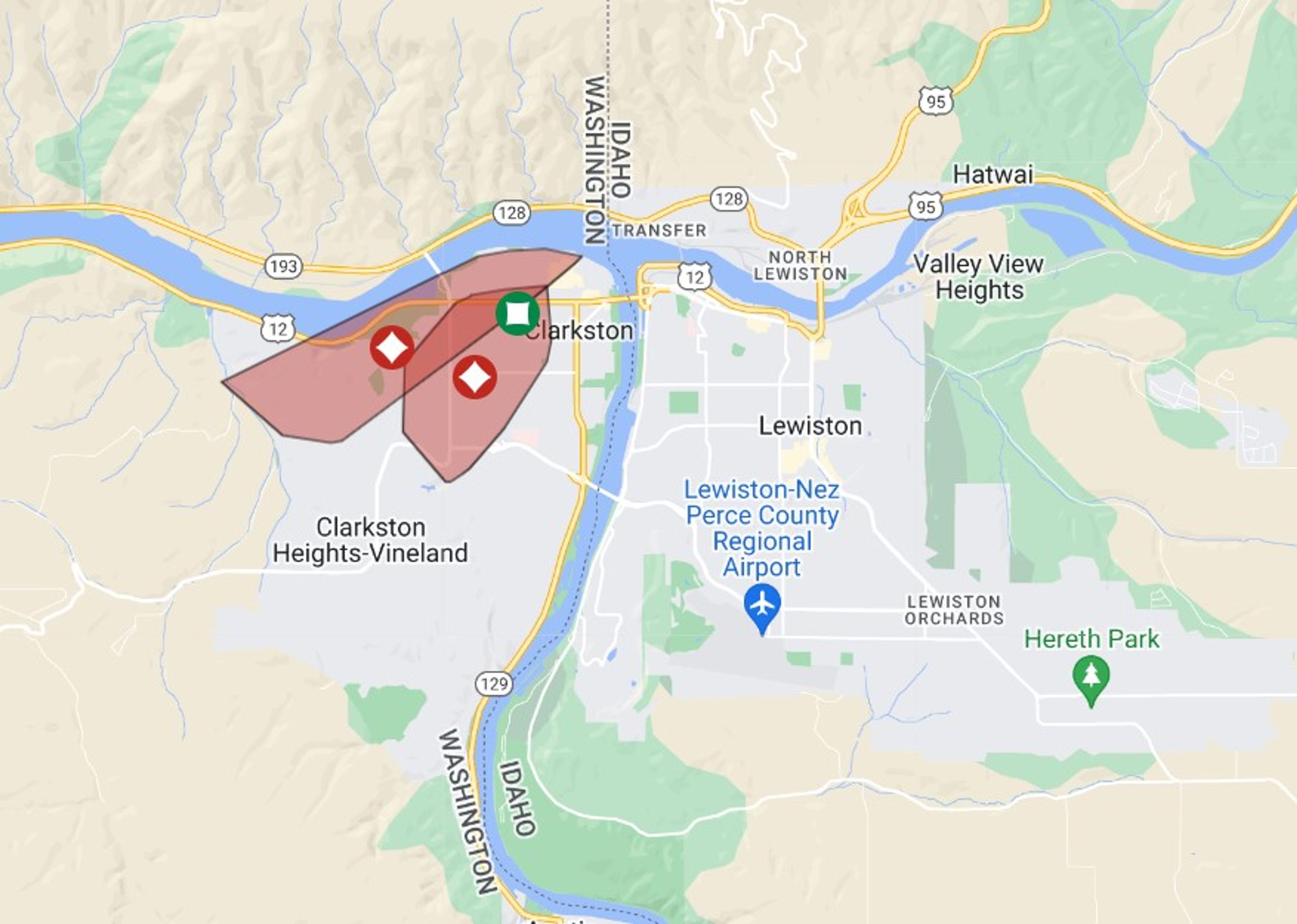 This Avista Utilities map shows the parts of Clarkston affected by an outage Saturday morning.