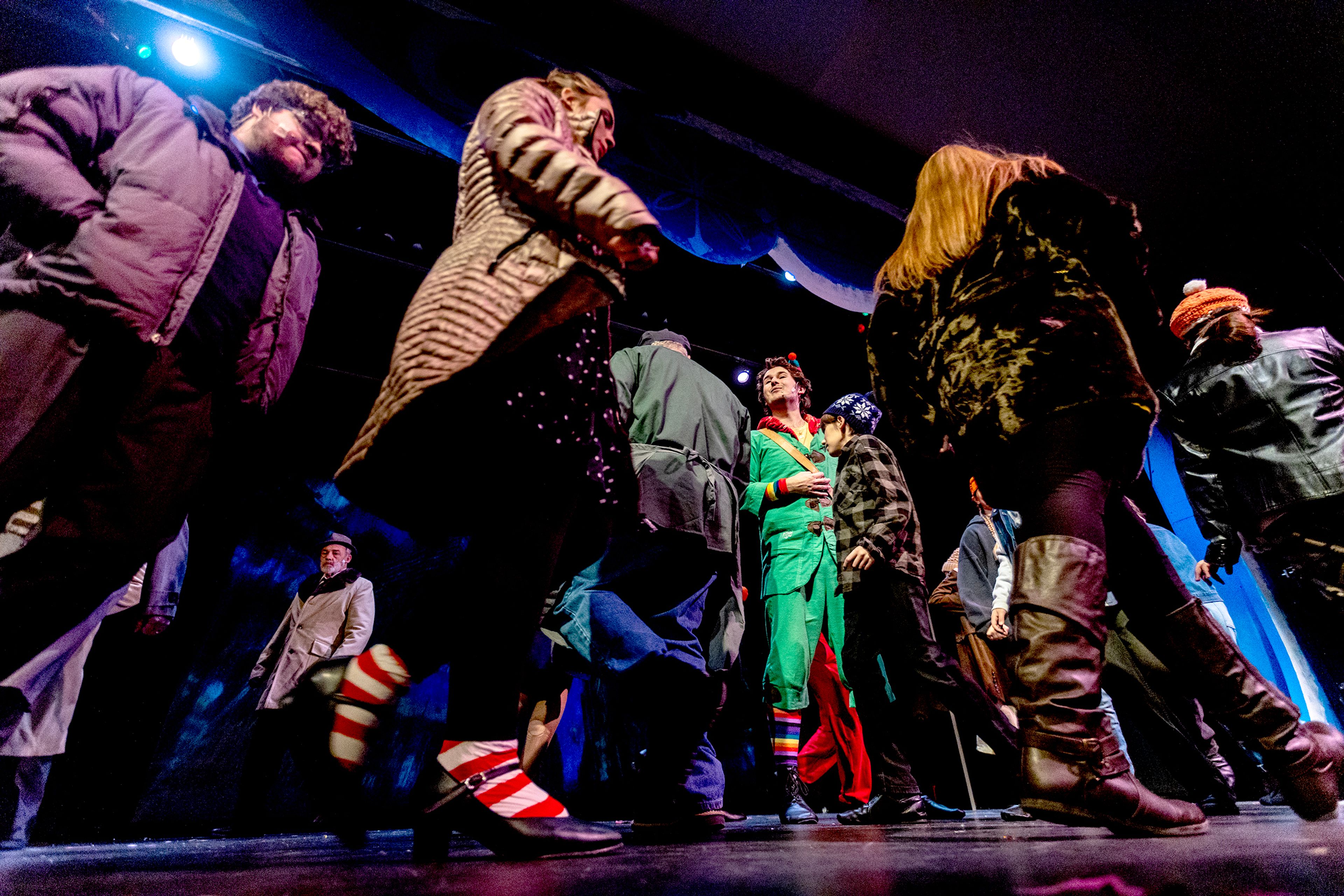 Buddy, played by Alex Everett, arrives in New York at a rehearsal for the Civic Theatre production of “Elf” at the old Lewiston High School on Monday.