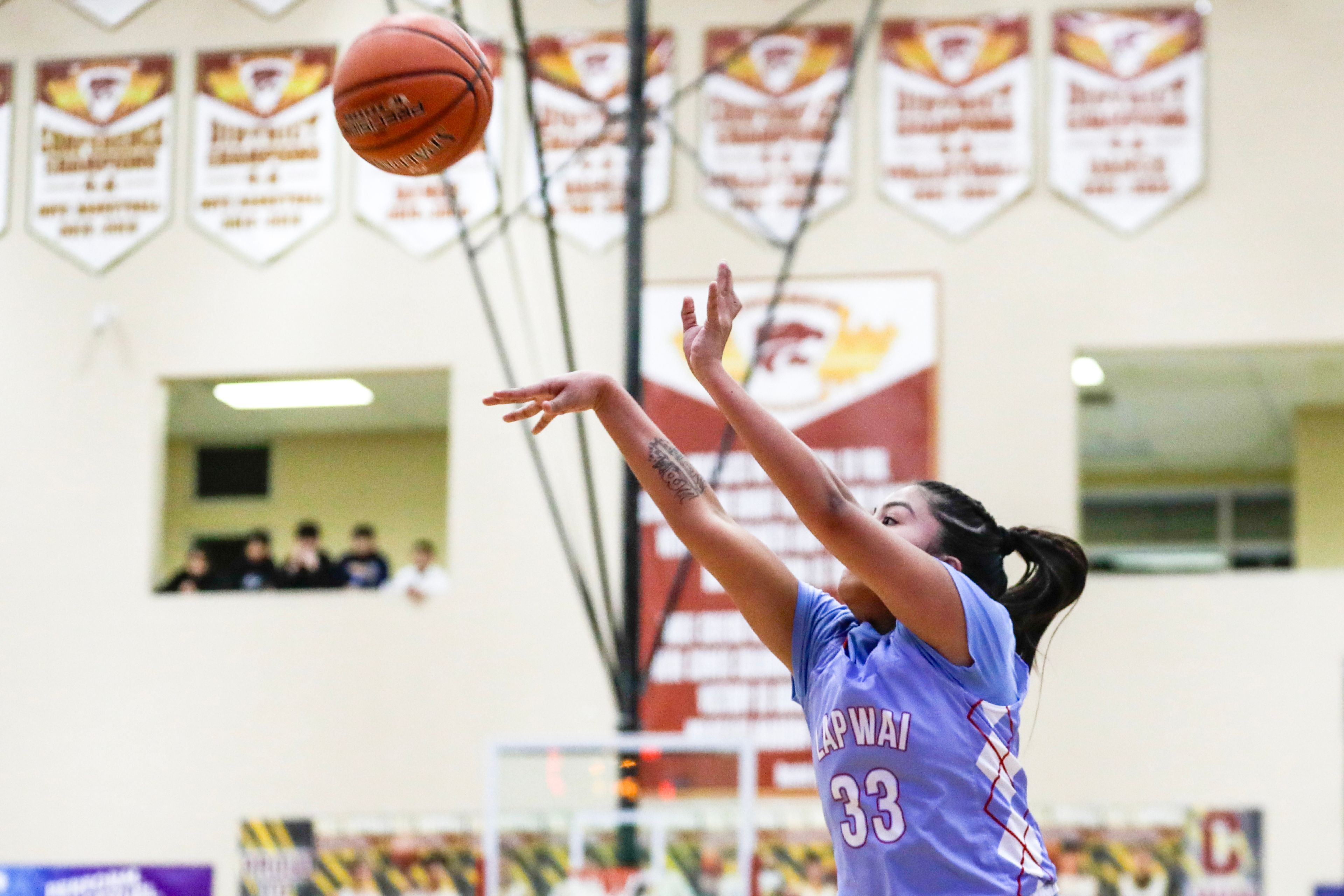 Lapwai's Madden Bisbee shoots the ball against Oakley during an Idaho Class 1A DI girls state semifinal game Friday at Columbia High School.