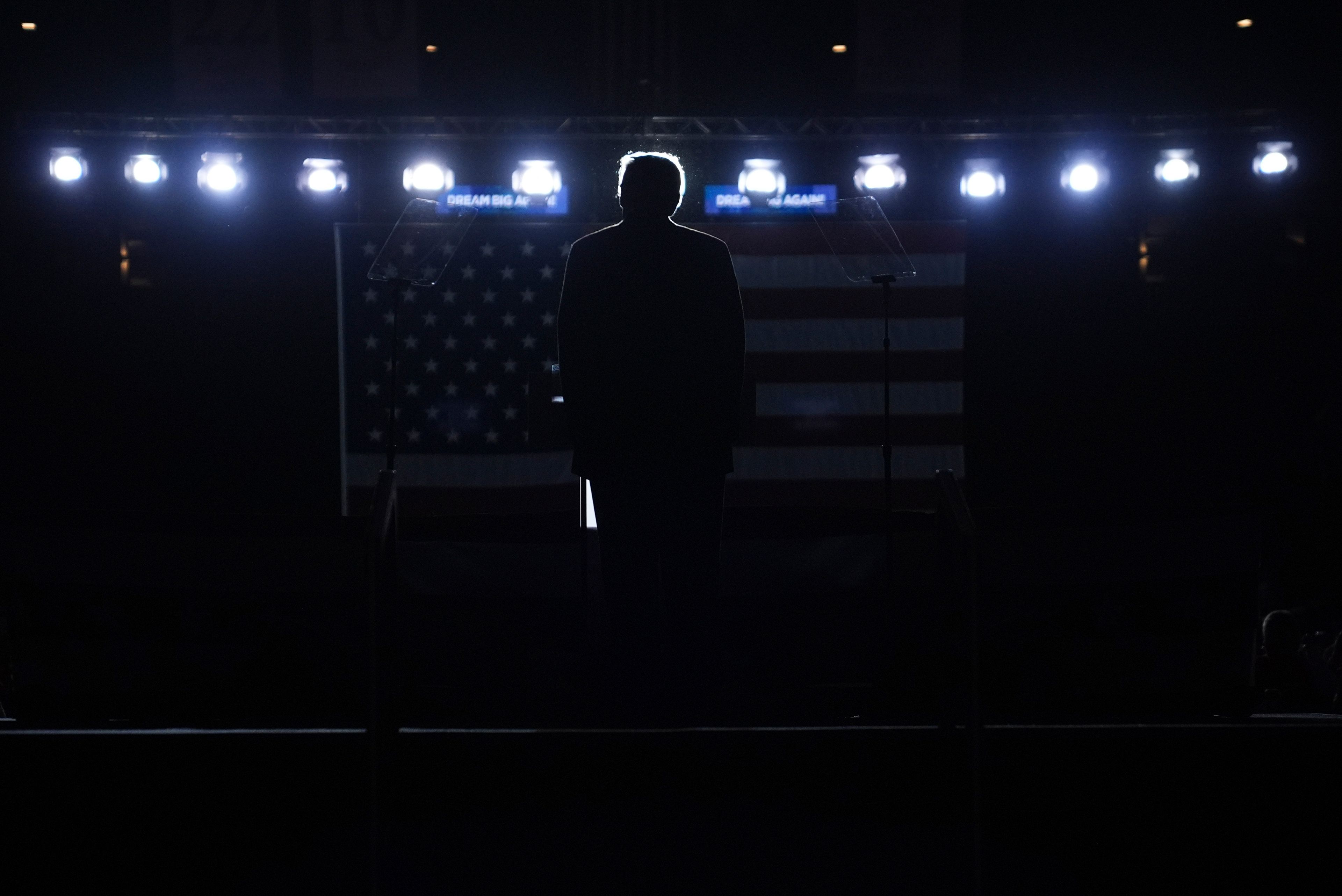 Republican presidential nominee former President Donald Trump speaks during a campaign rally at Santander Arena, Monday, Nov. 4, 2024, in Reading, Pa. (AP Photo/Evan Vucci)