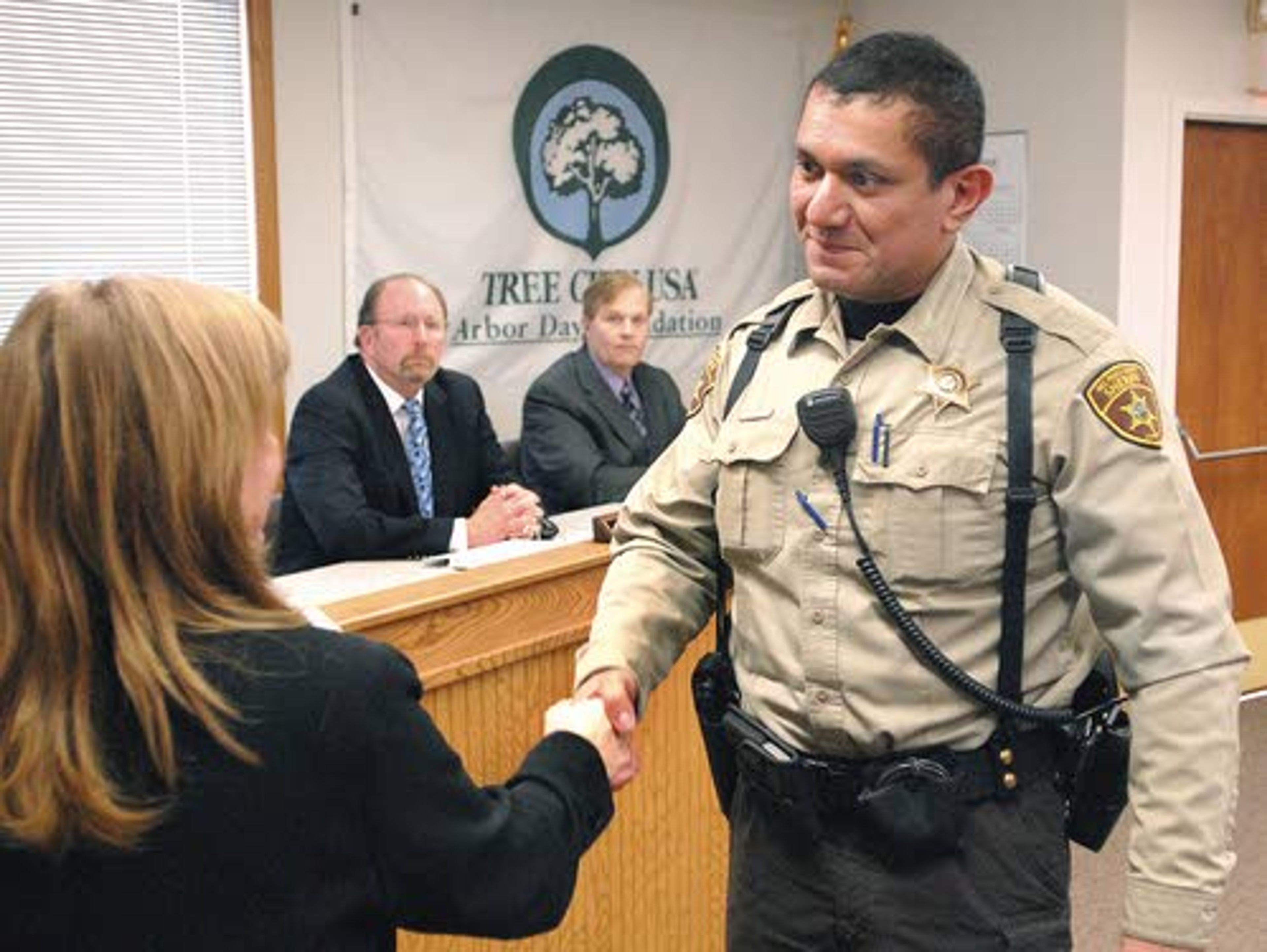 Joe Rodriguez was sworn in as the new Nez Perce County sheriff Monday by Nez Perce County Clerk Patty O. Weeks, as commissioners Douglas Havens and Douglas Zenner watched.