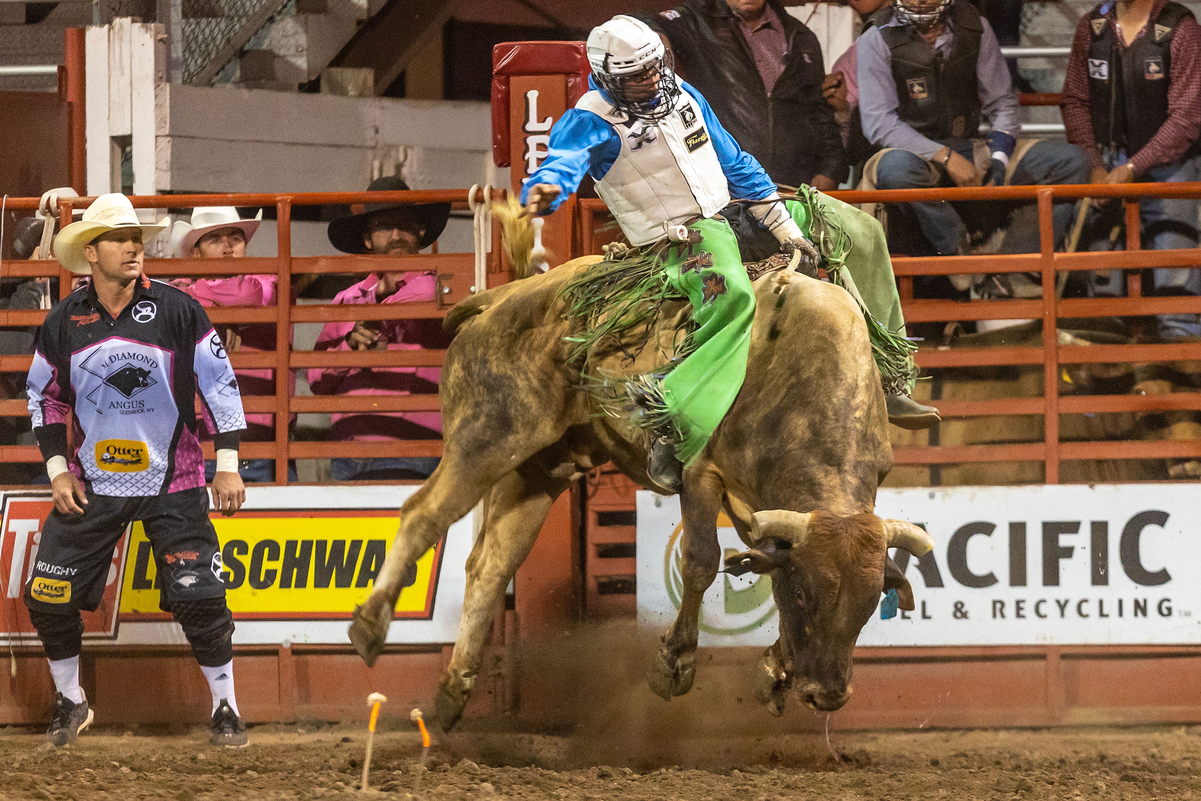 Jordan Spears rides 74 to a winning ride in the bull riding competition on night 3 Friday at the Lewiston Roundup.