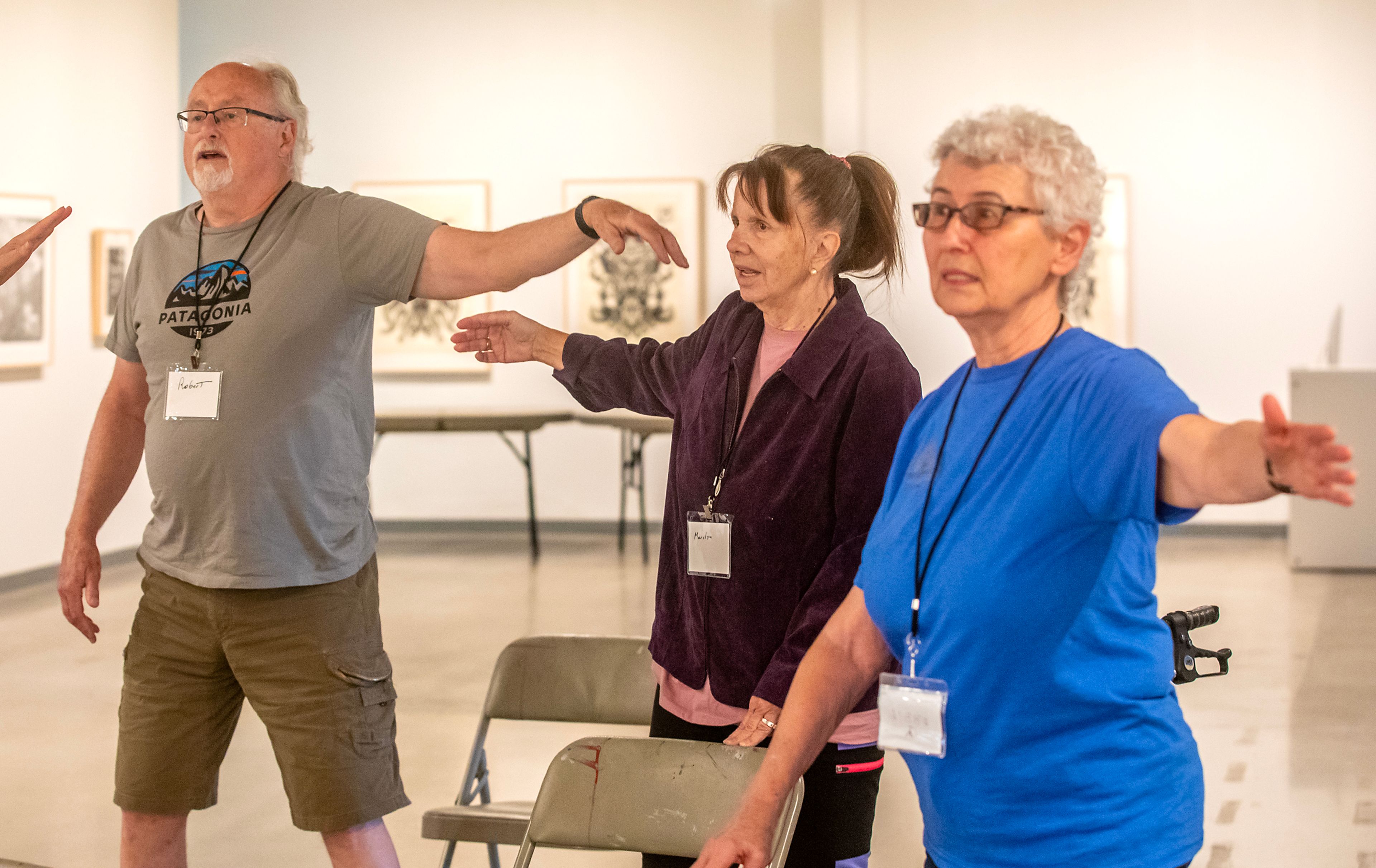 Robert Heckendorn, left, and Marilyn Heckendorn, middle, practice movements in a Dance for Parkinson's class Tuesday at Moscow Contemporary. ,