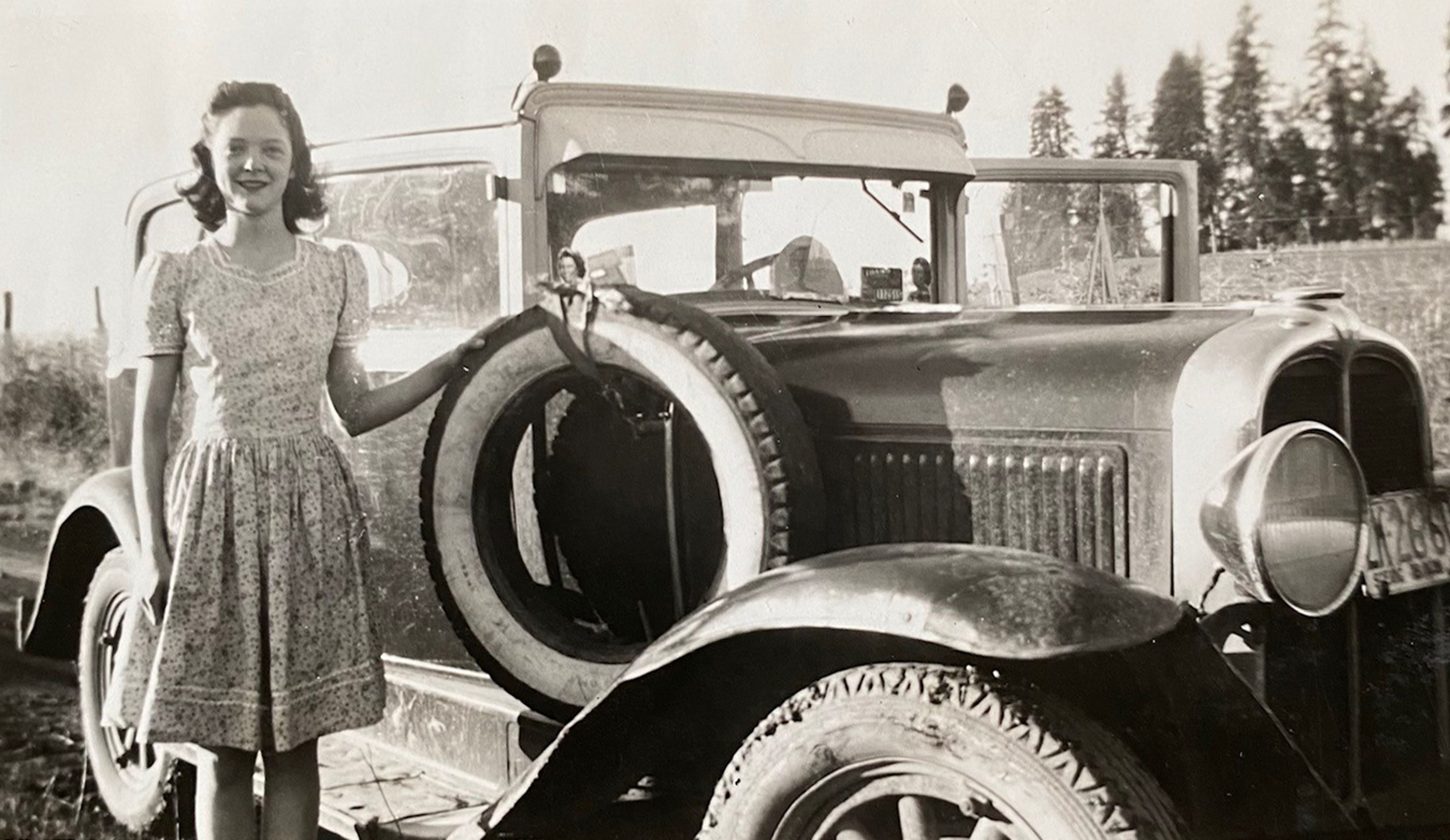 Betty (Roe) Personett poses for this photo taken around 1943 in Potlatch when she was a teenager. Her daughter, Susan Gentry, of Culdesac, submitted this photo and writes that Betty’s future husband, Arnold Matson, had taken her for a ride in his new (used) car and she poses for the photo with her hand on the car’s spare tire. Betty was the daughter of Virgil and Bessie Roe of Potlatch and she had a job in the movie theater in Potlatch as a “flashlight usher” where she guided moviegoers down the aisles with a flashlight to help them find their seats. Betty now lives in Clarkston and celebrates her 97th birthday this month, according to Gentry. Readers who would like to share their historical photos (20 years or older) from throughout the region may do so by emailing them to blasts@lmtribune.com or submitting them to: Blast from the Past, P.O. Box 957, Lewiston, ID 83501. Questions? Call Jeanne M. DePaul at (208) 848-2221.