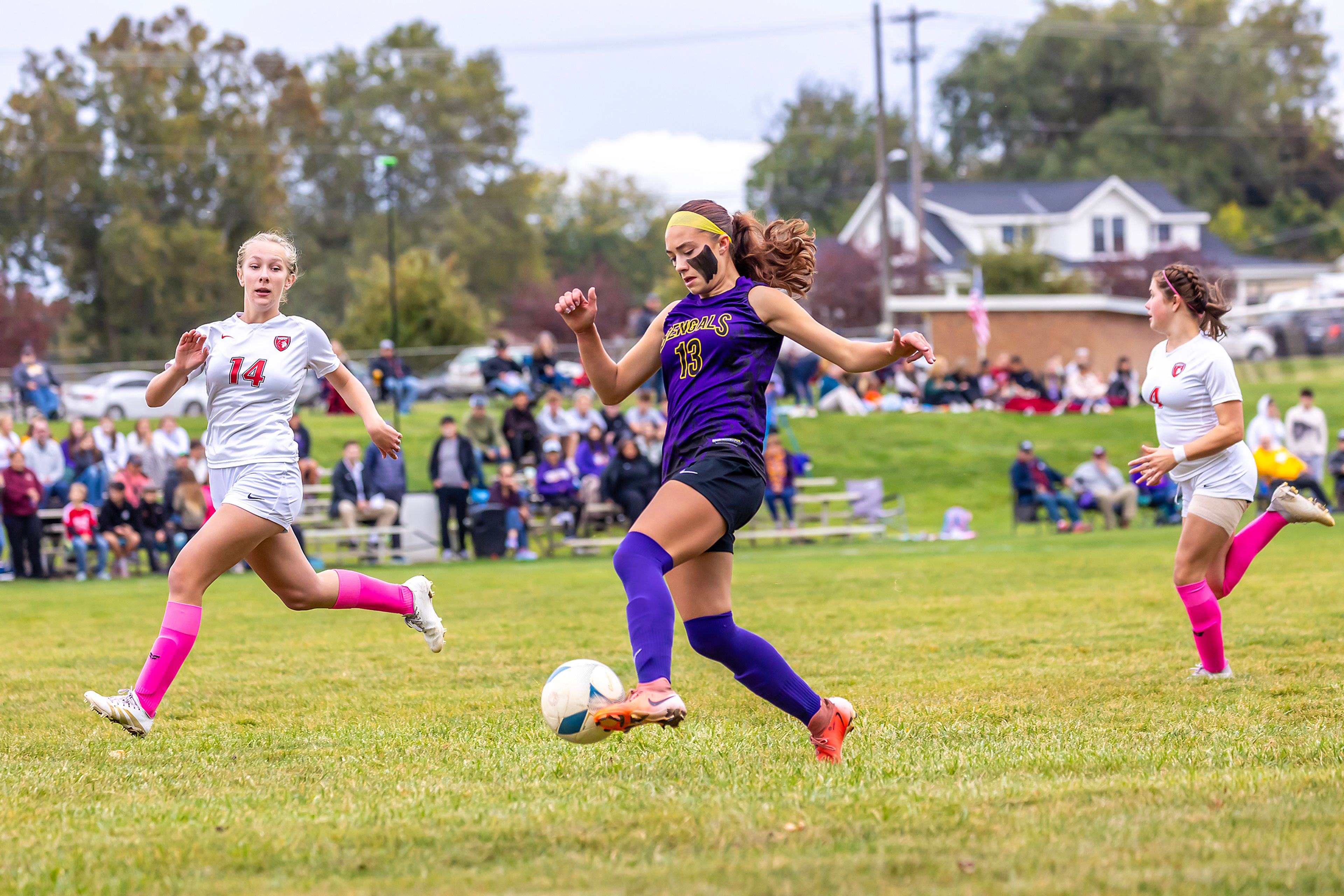 Lewiston�s Trinity Bonebrake moves the ball down the field against Sandpoint in the 5A Inland Empire League District Championship Wednesday at Walker Field in Lewiston.,