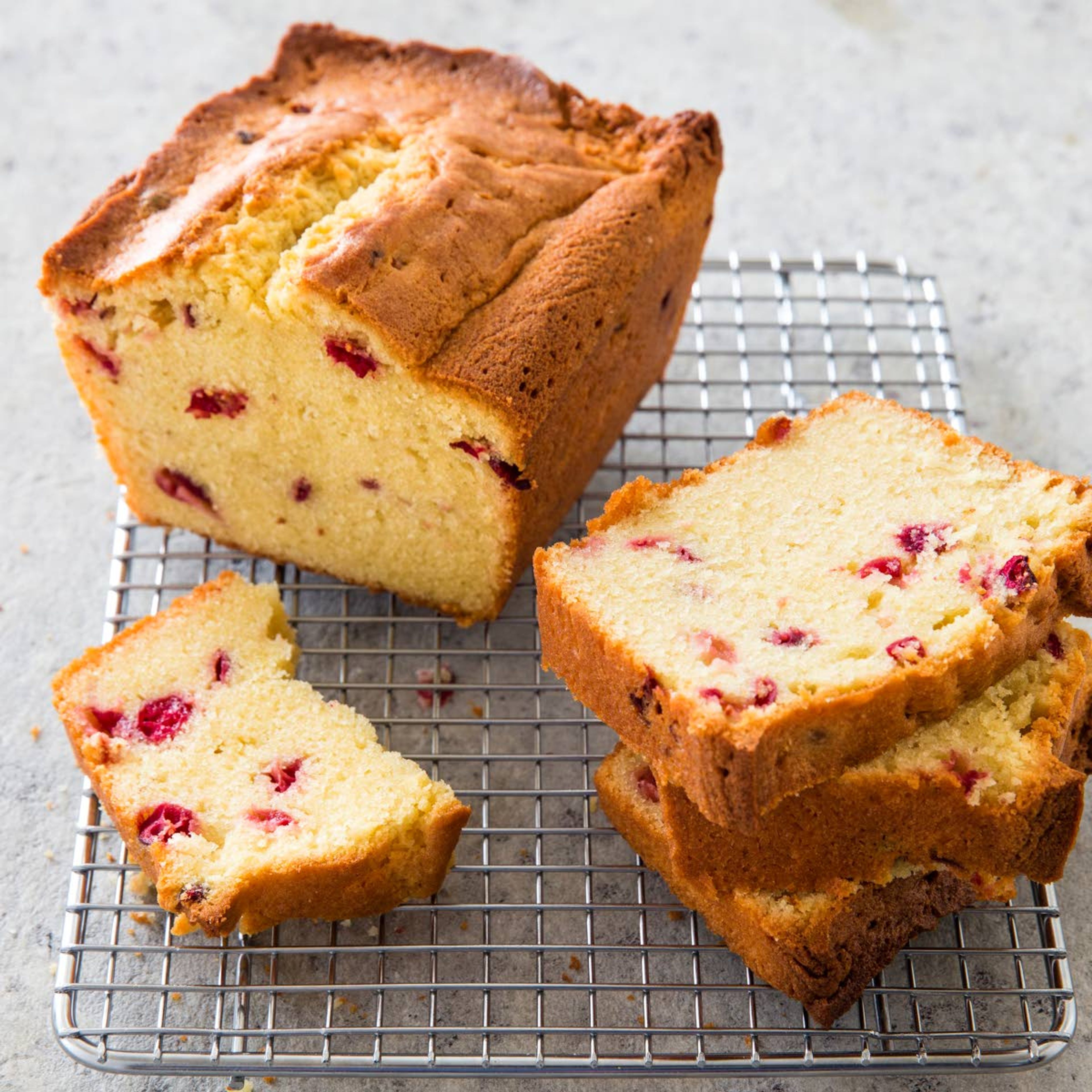 A recipe for Cranberry-Sour Cream Pound Cake may be found in the cookbook, “Perfect Cake.”