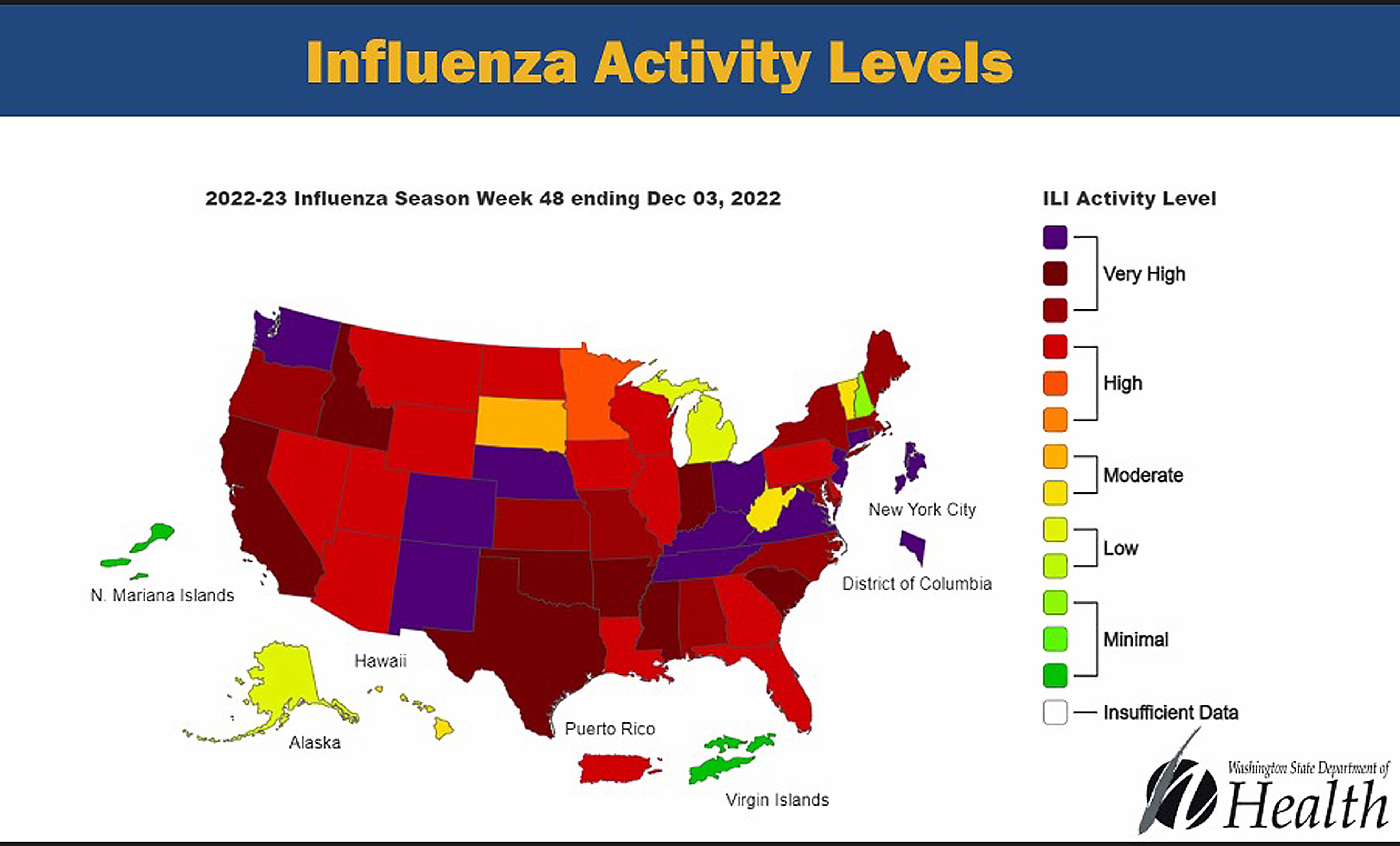 Influenza cases are especially active in Washington this season, according to the state's Department of Health.