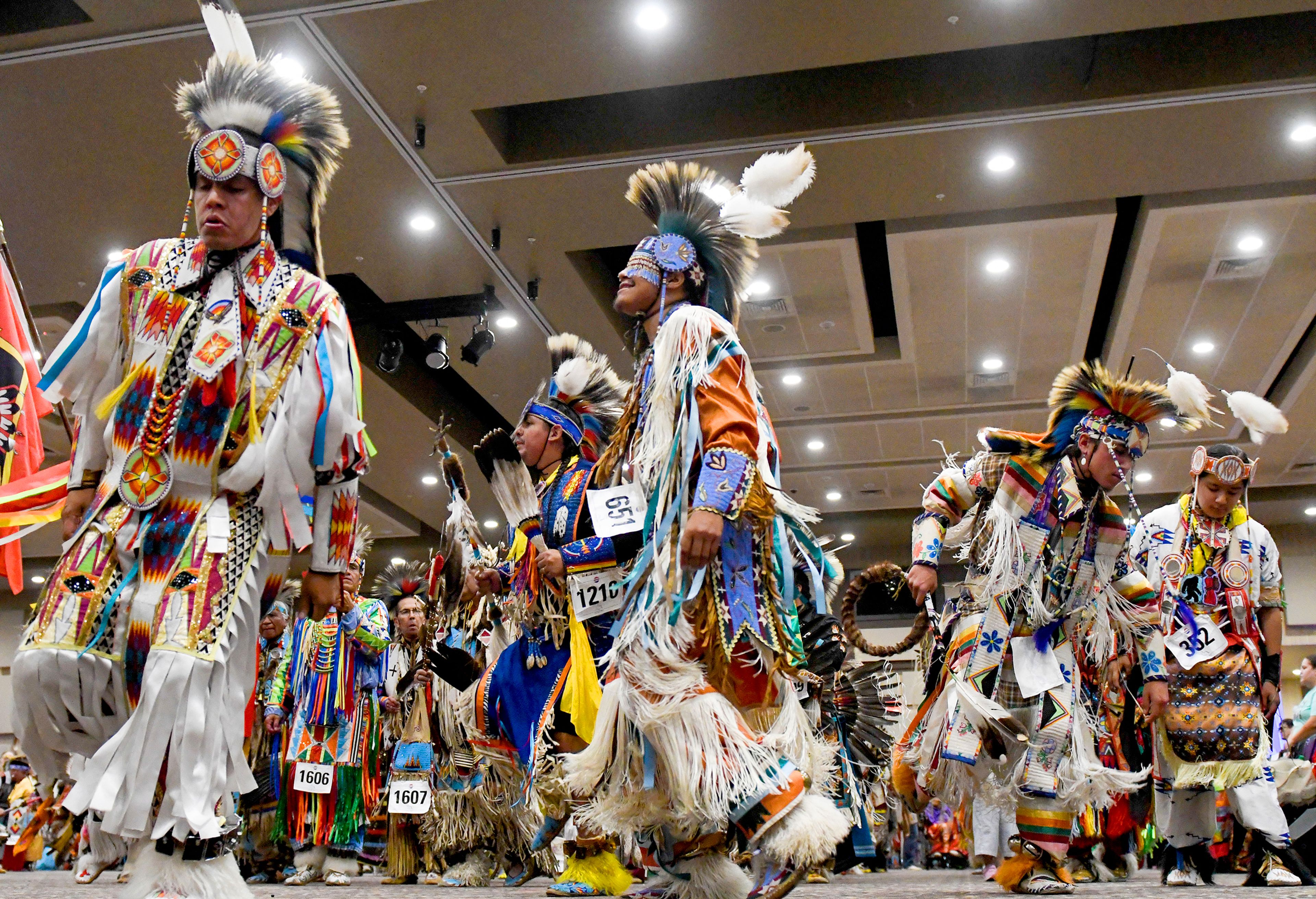 Dancers fill the Clearwater River Casino & Lodge arena for a Grand Entry as part of the Hiitem'waq'iswit Dance for Life Powwows Saturday events in Lewiston last weekend.,