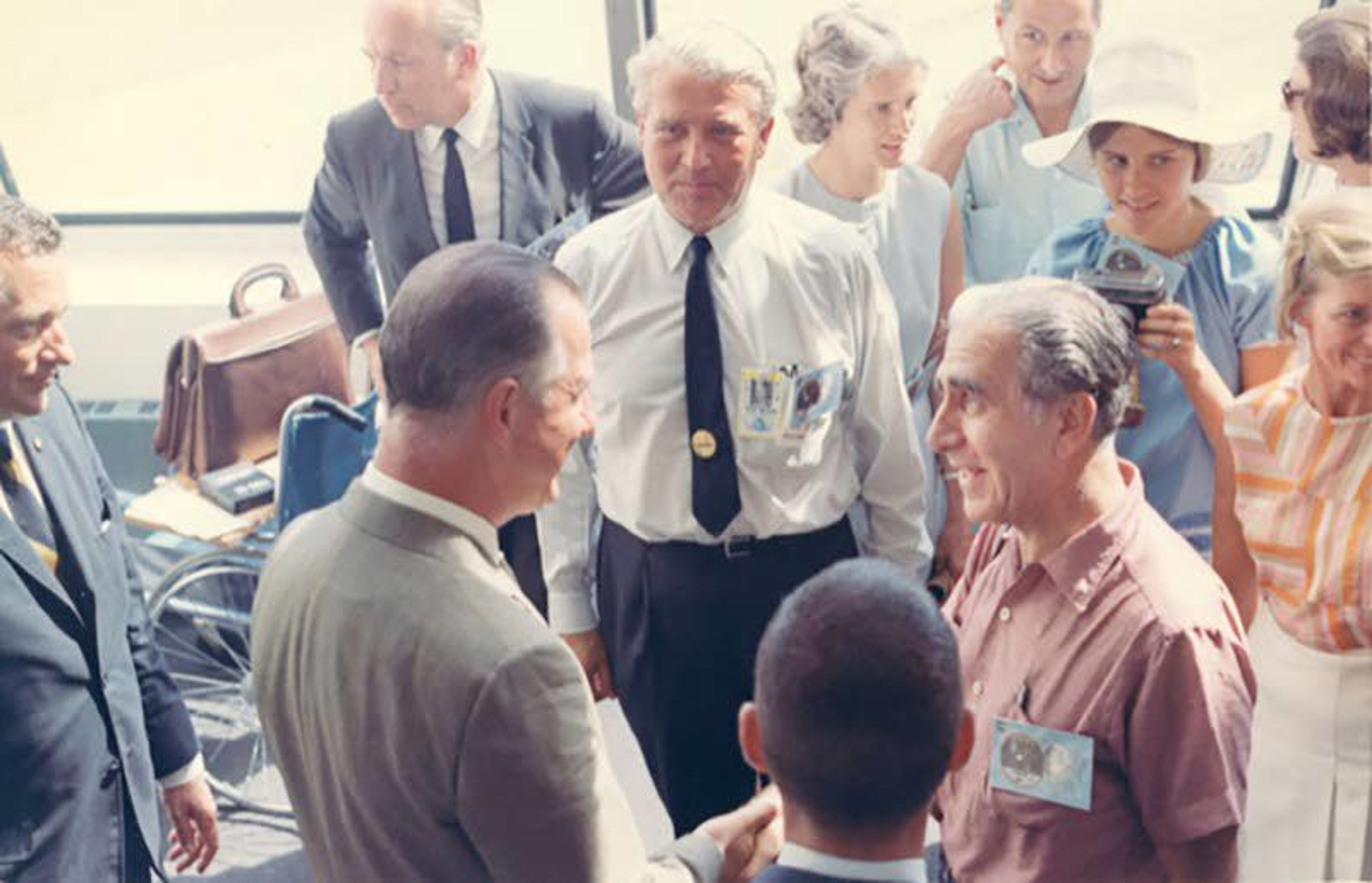 Margrit von Braun (wearing a white hat) and her parents Wernher and Maria (standing to her right) met Vice President Spiro Agnew at Cape Canaveral, on July 16, 1969, shortly after the Apollo 11 launch.