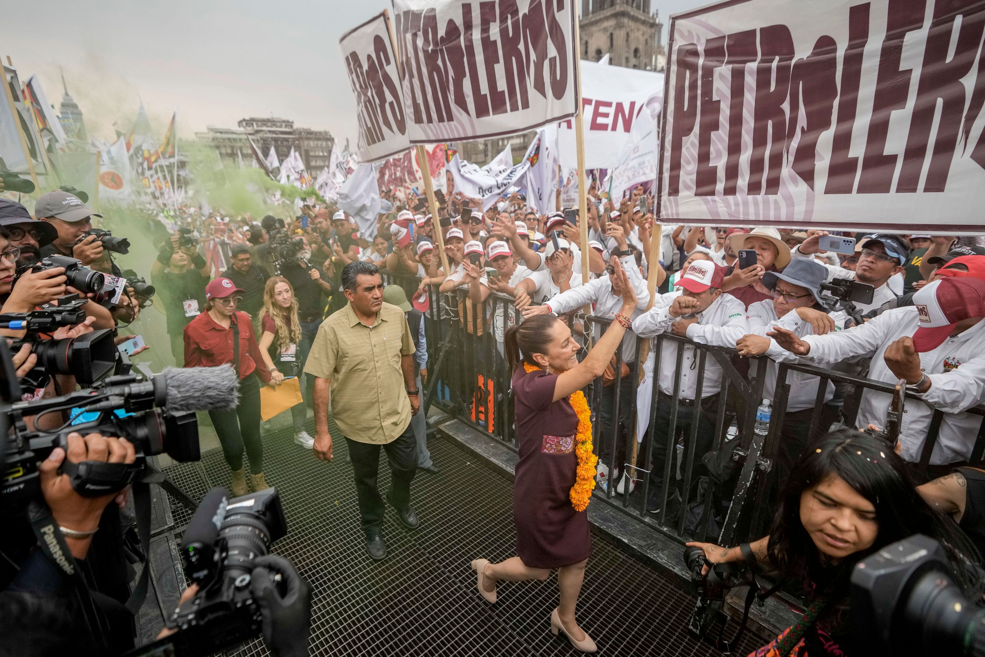 FILE - Presidential candidate Claudia Sheinbaum arrives at her closing campaign rally at the Zocalo in Mexico City, May 29, 2024. Sheinbaum, a climate scientist and former Mexico City mayor, will be sworn in as Mexicoâ€™s first woman president on Oct. 1. (AP Photo/Eduardo Verdugo, File)