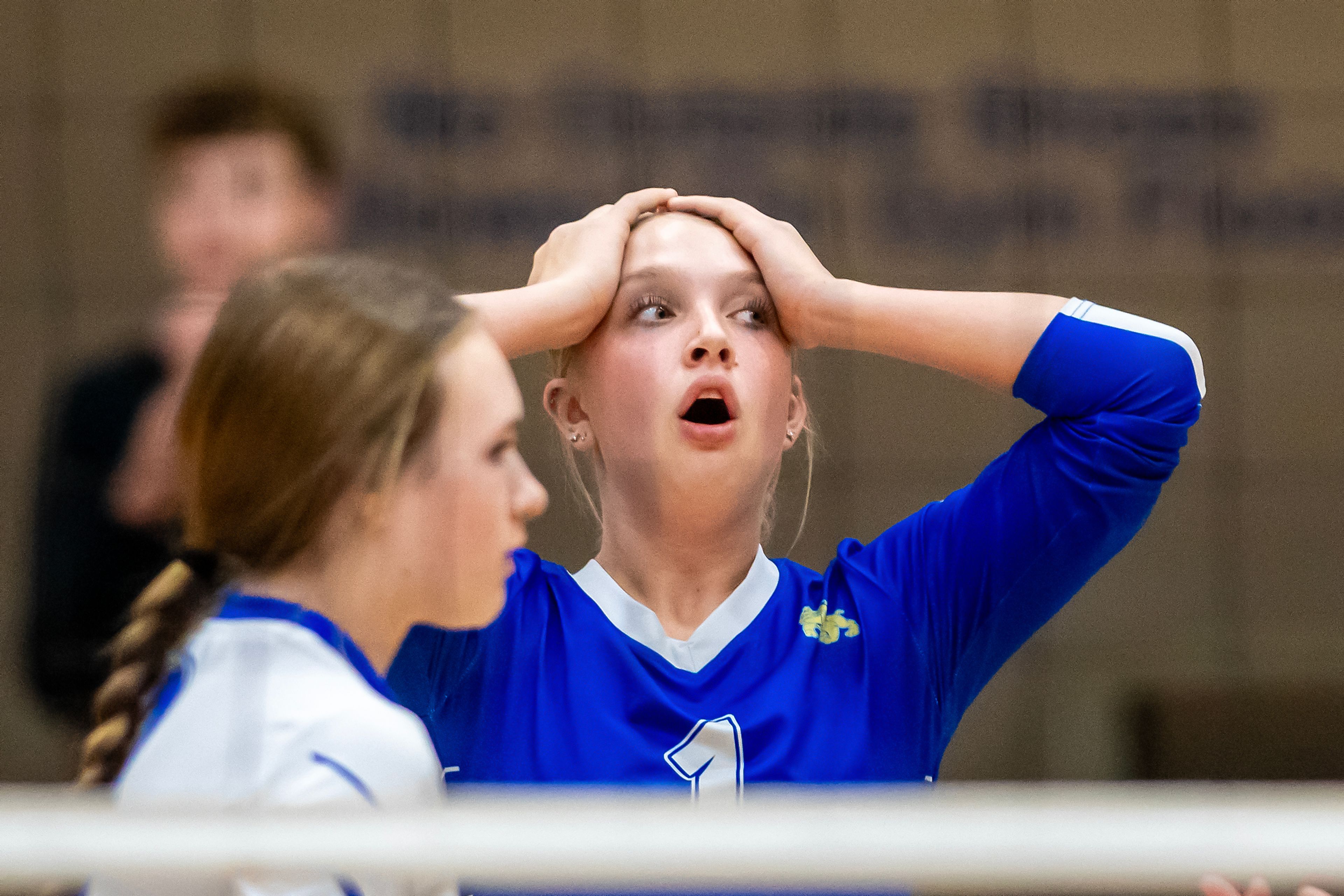 Genesee defensive specialist Sydney Banks reacts in a match against St. John Bosco in a 1A district championship Thursday at the P1FCU Activity Center in Lewiston.,