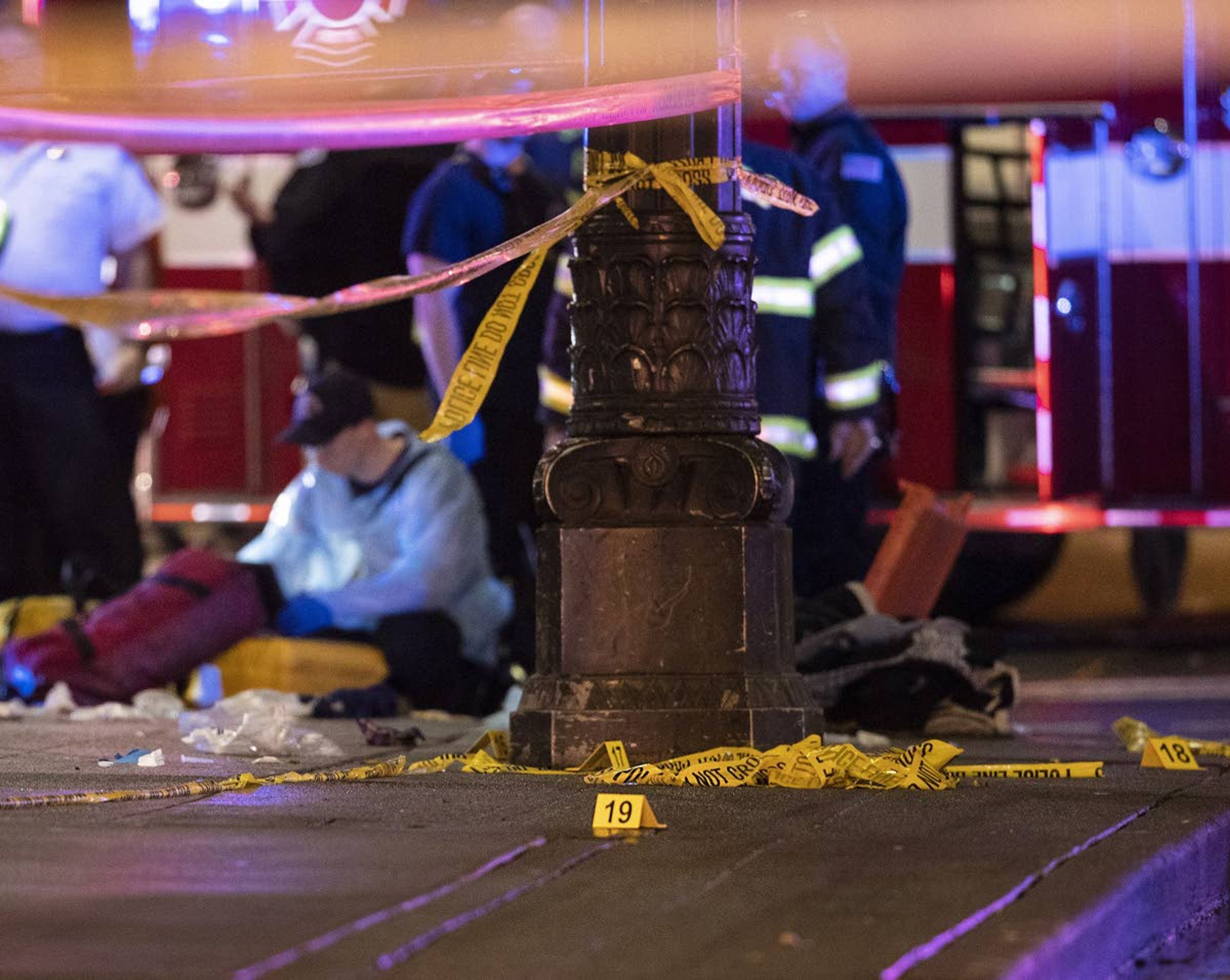 Police work a crime scene after a shooting near 3rd Avenue and Pine Street in downtown Seattle on Wednesday, Jan. 22, 2020. (Amanda Snyder/Seattle Times/TNS)