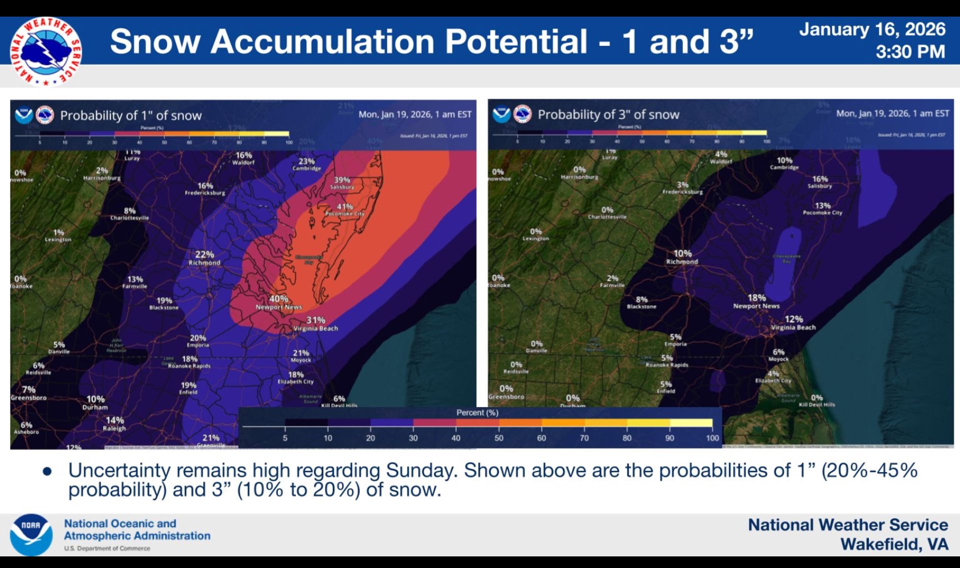 Less than 1 inch of snow in IW, Surry possible Sunday