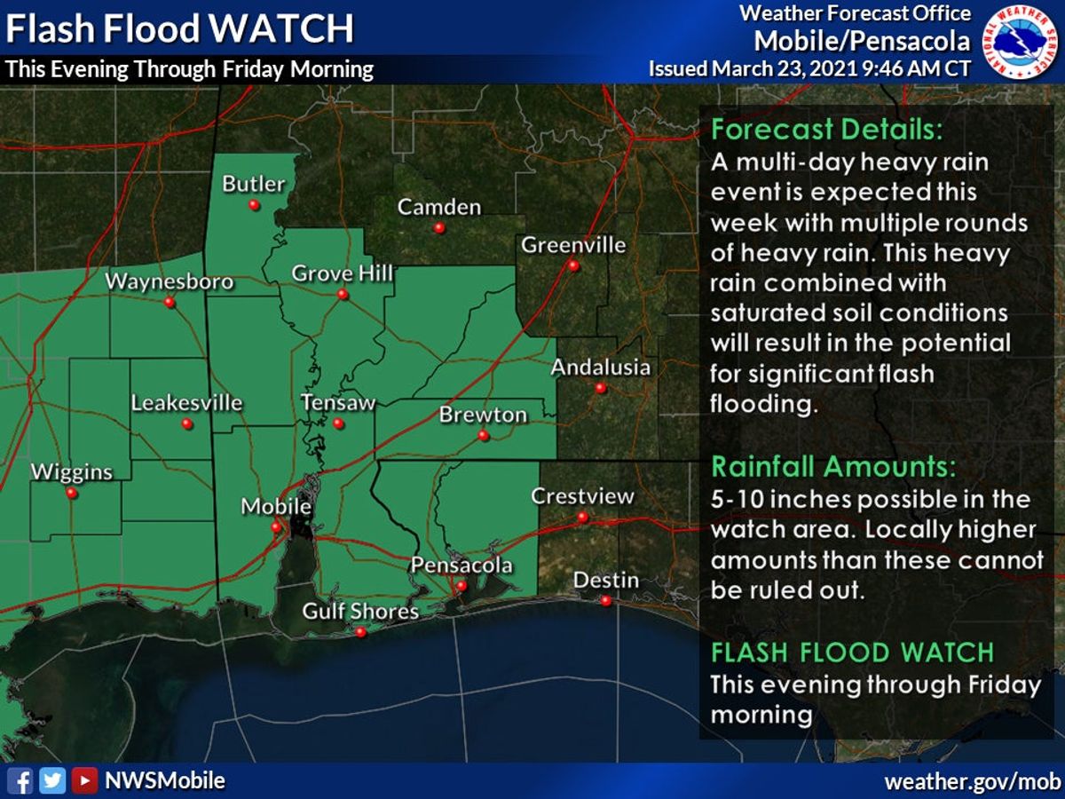 Flash flood watch issued for area until Friday
