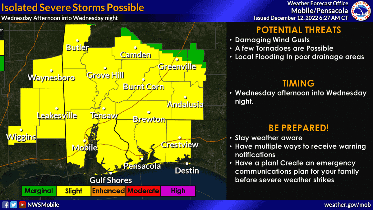 Severe storms to occur in area Wednesday