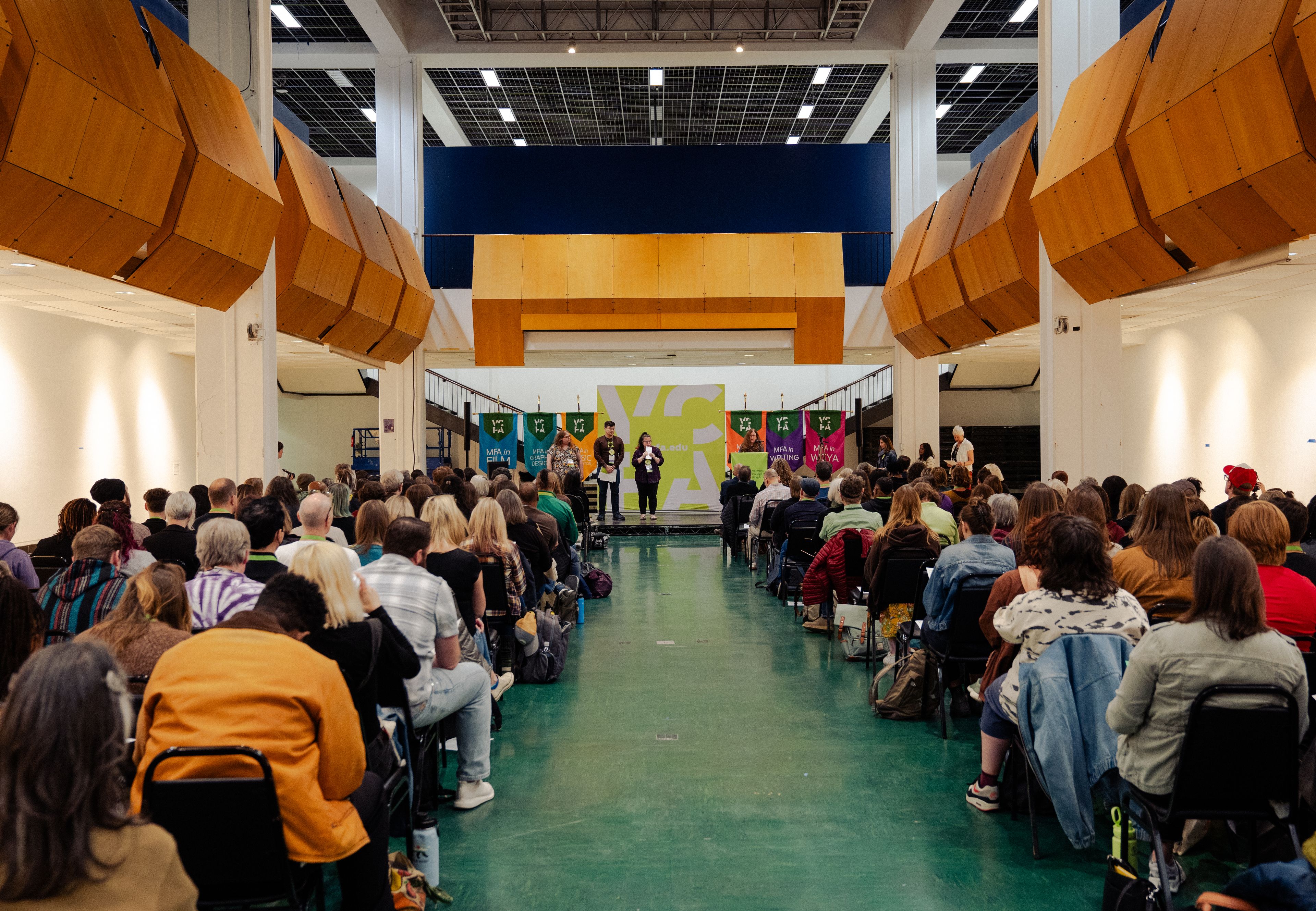 Image of a large VCFA crowd attending a VCFA summer residency at CalArts