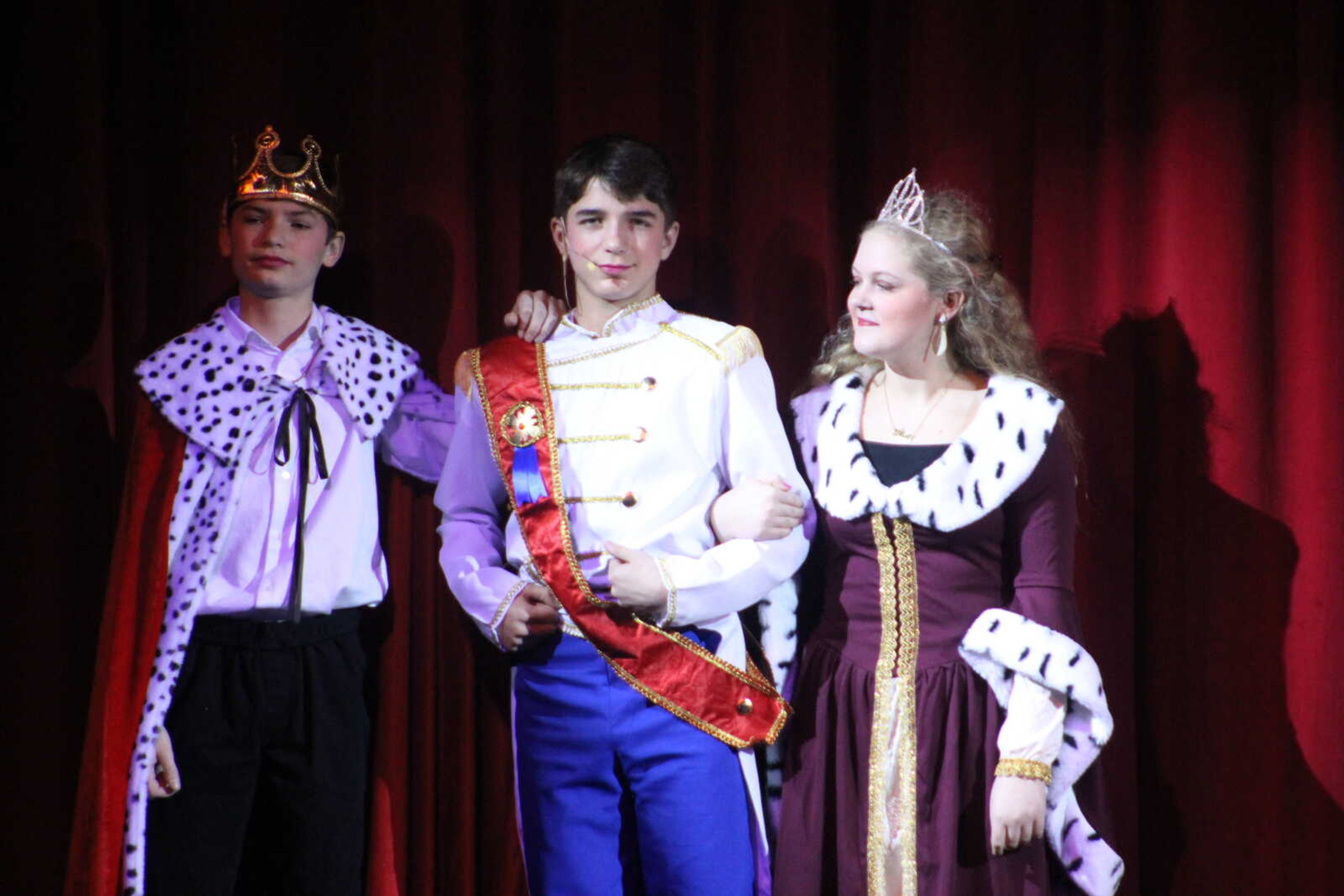 The royal family, the King (Jaxon King), Prince Charming (Banks Nesselrodt) and the queen (Blair Medley).
