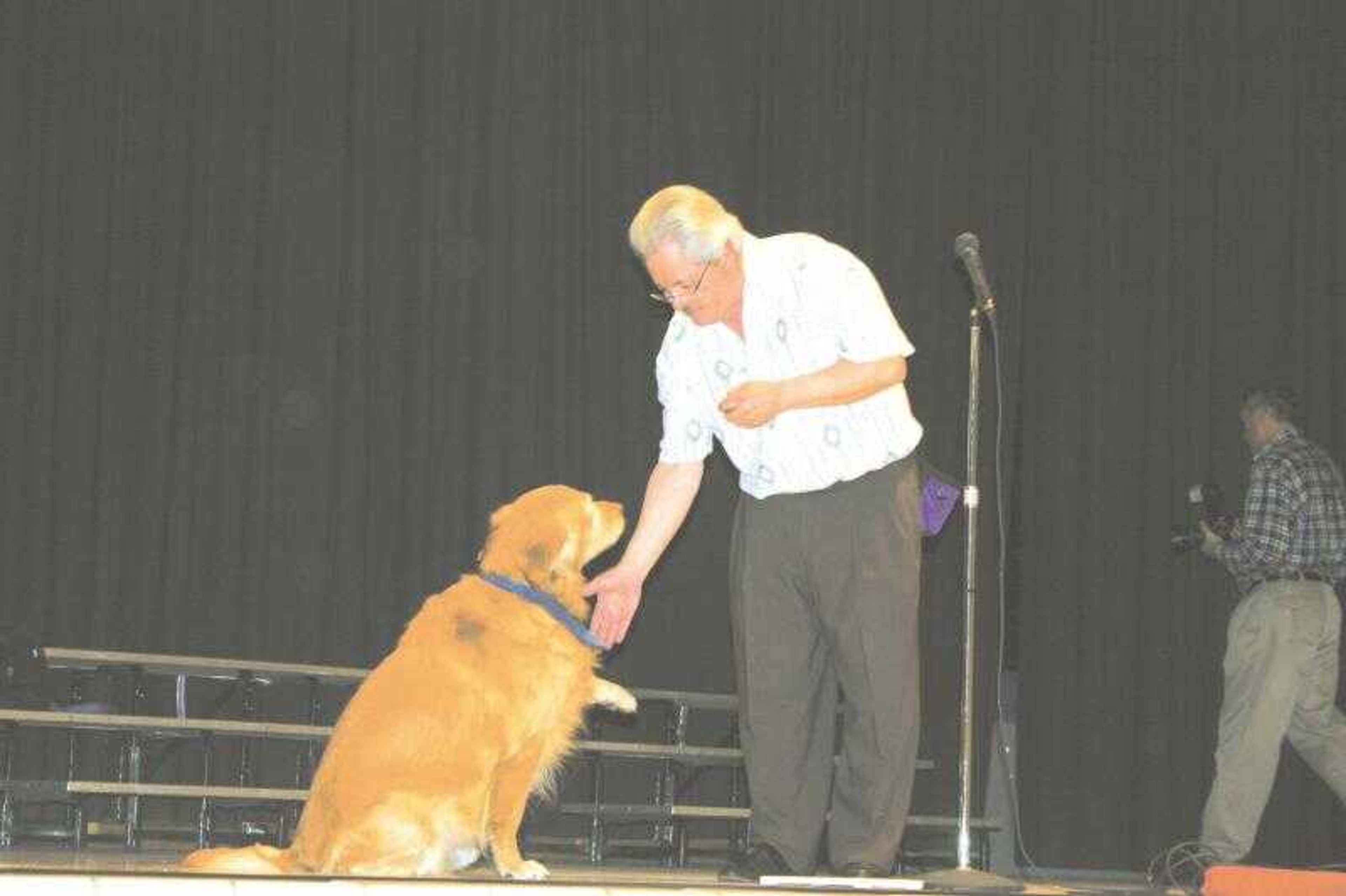 Math Owner Dave the Math Dog visits Dexter students