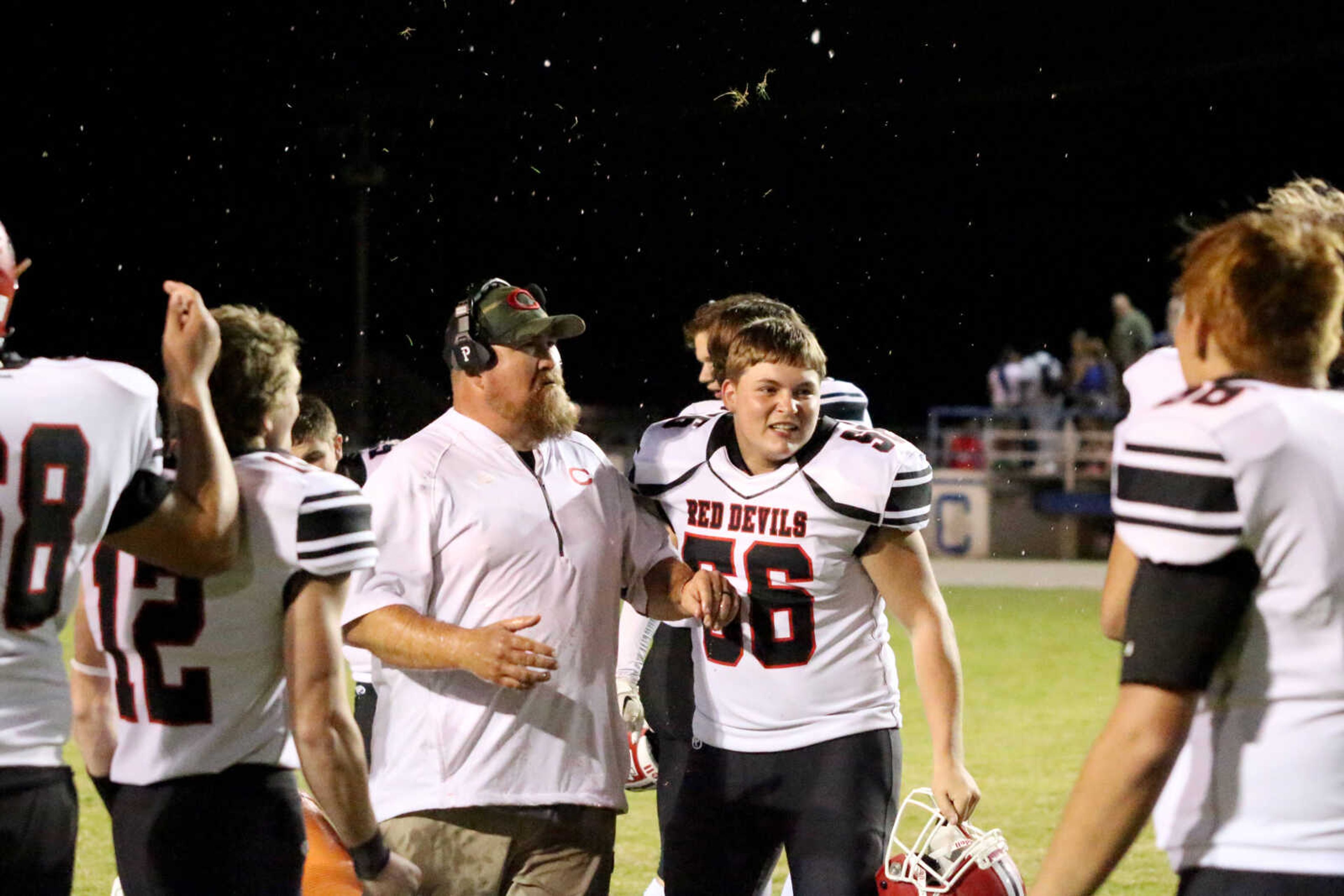 Chaffee celebrates following a 14-12 win at John Harris Marshall Stadium in Charleston, Missouri on Thursday, August 31, 2023.&nbsp;