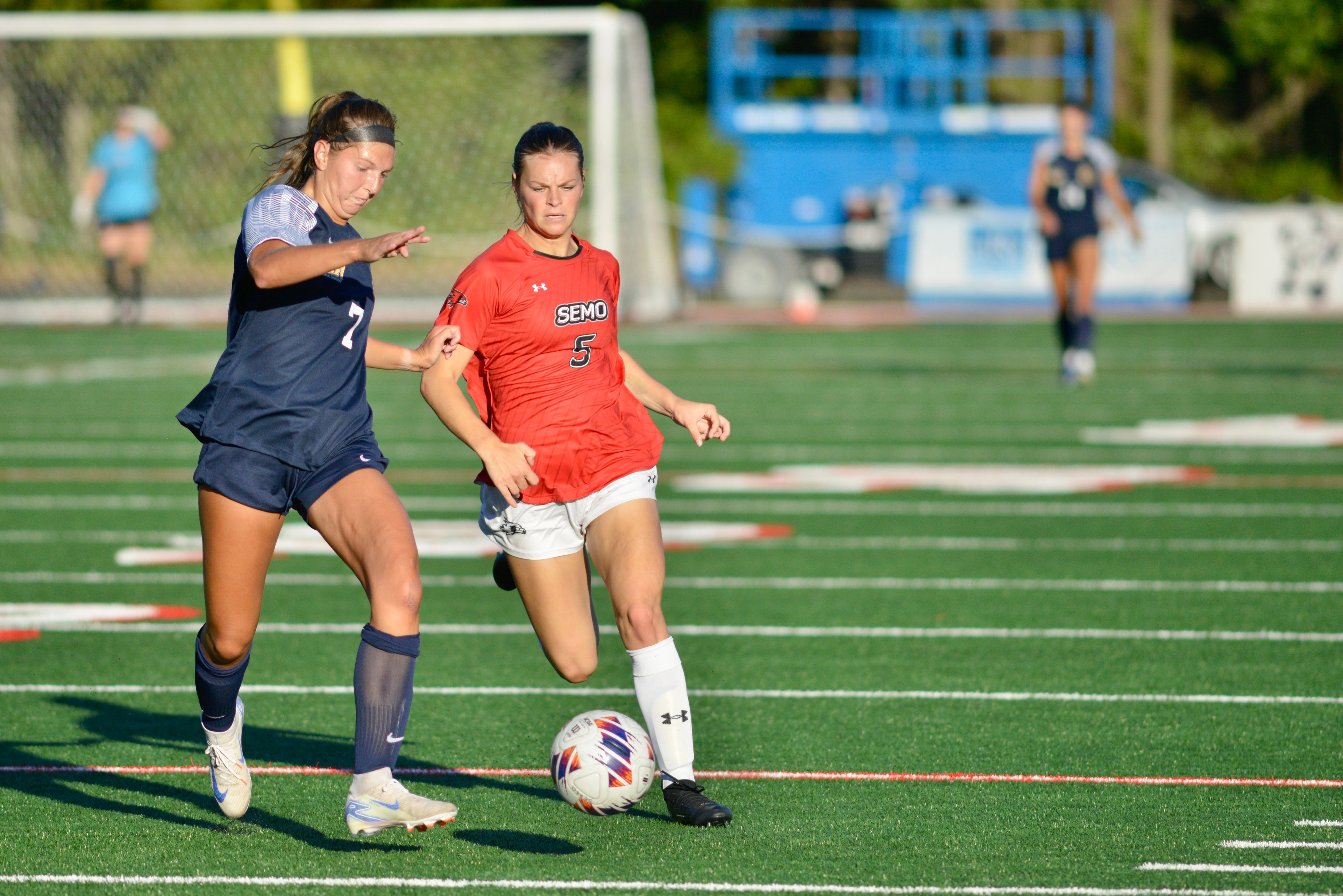 Southeast Missouri State’s Katelyn Miller dribbles the ball during a soccer match against Murray State on Sunday, Aug. 18, at Houck Field.