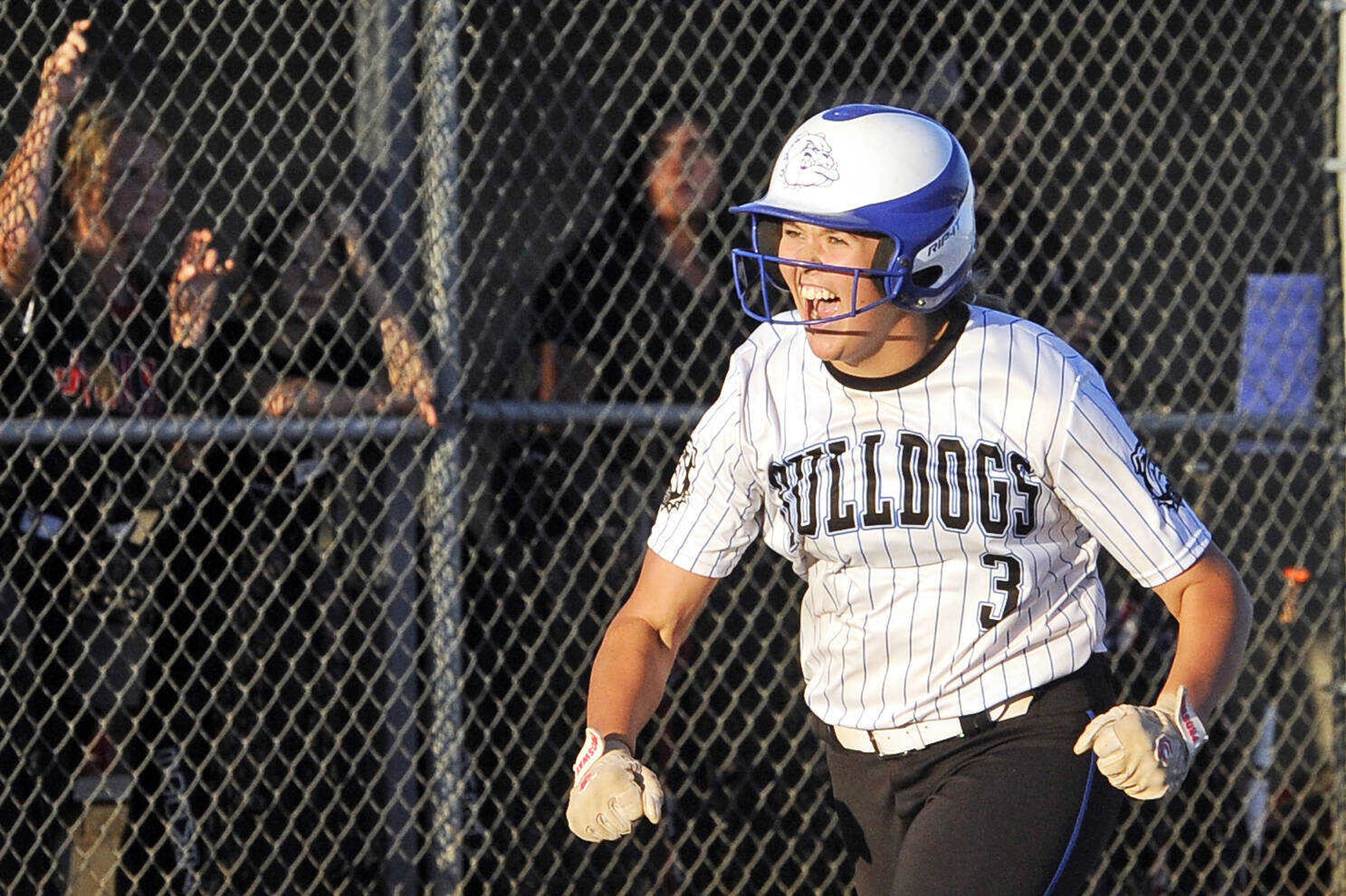 Notre Dame's Hailey Burnett celebrates after hitting a walkoff home run against Jackson during the 2021 season.