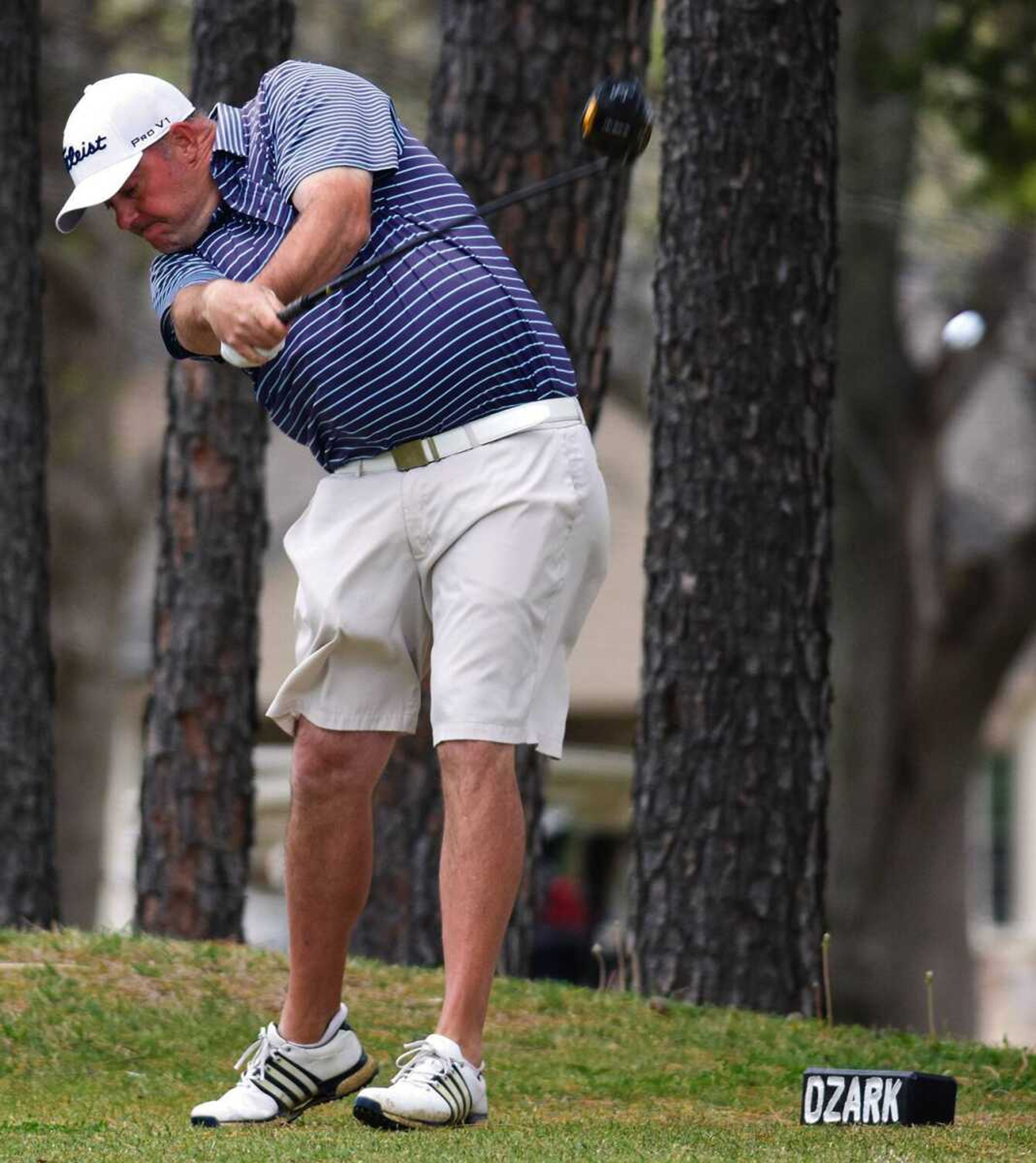 Chad Niezing tees off on No. 1 during the second round of the 76th Tom Hoover Ozark Invitational in April 2022 at Westwood Hills Country Club in Poplar Bluff, Mo. Niezing will seek to defend his 2022 title this weekend at the 77th edition of the Ozark.