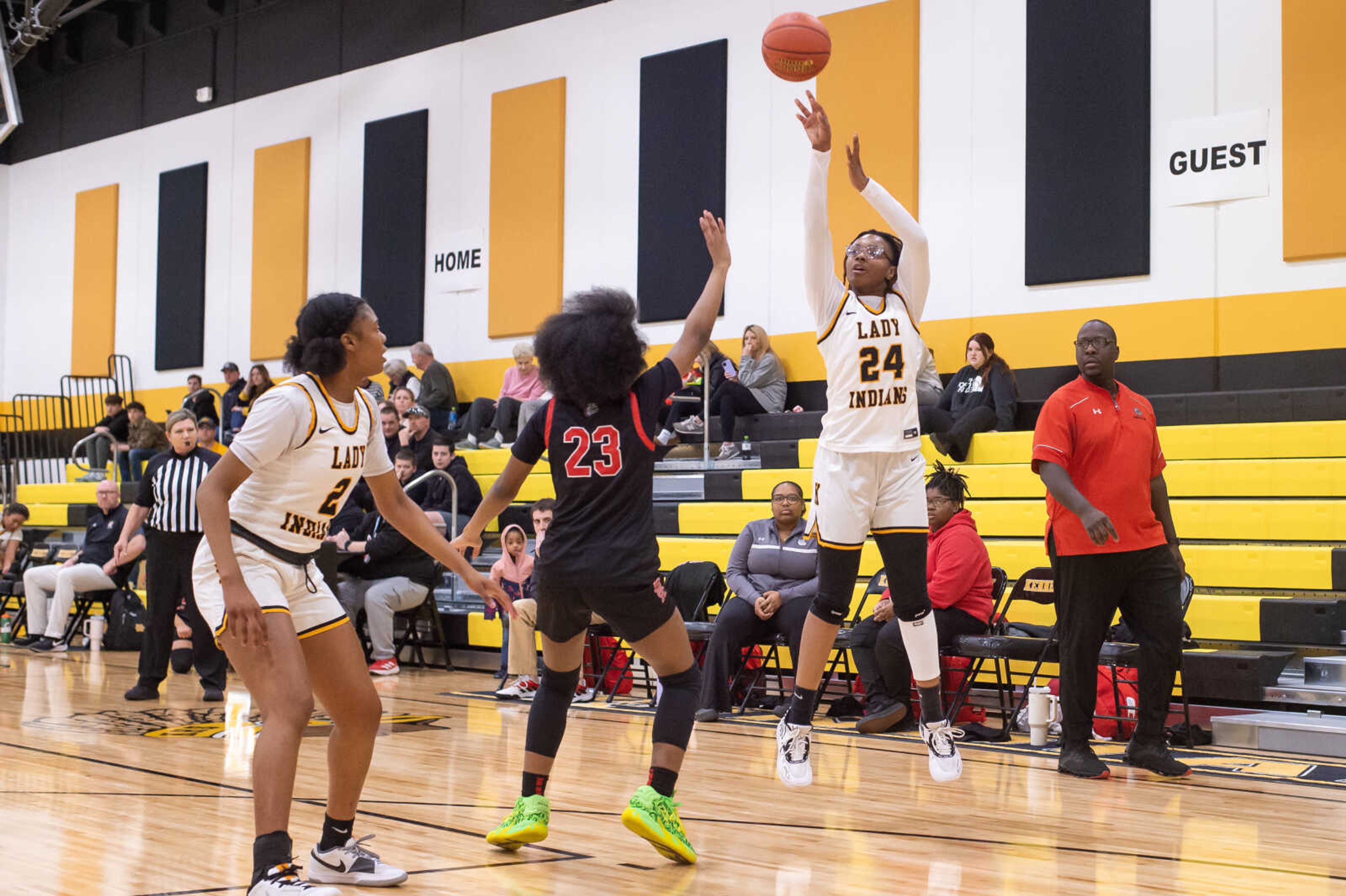 Kennett sophomore E'Marriha Johnson attempts a three-point shot in a game against Sikeston Monday, Jan. 29.