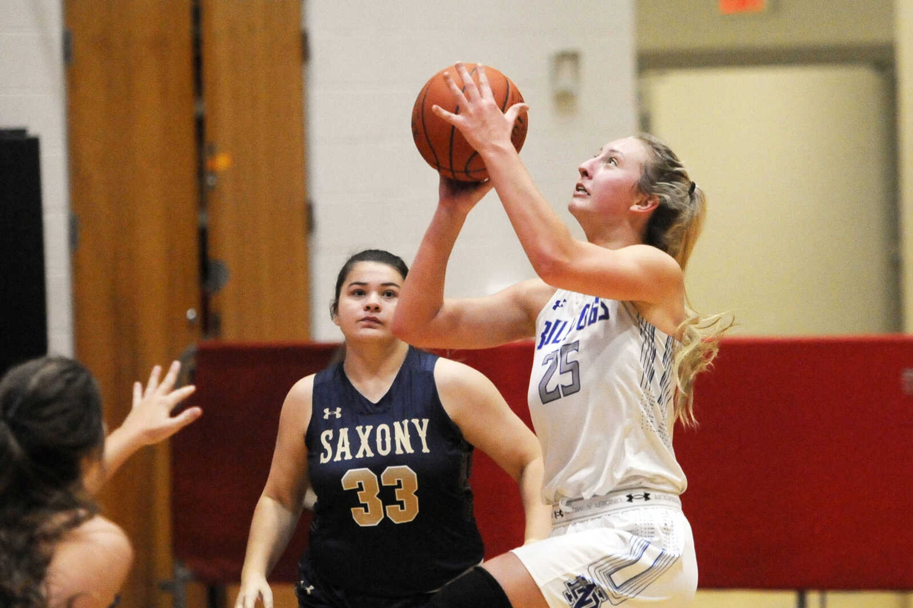 Notre Dame senior Tori Rubel puts up a shot in a game against Saxony Lutheran last season.