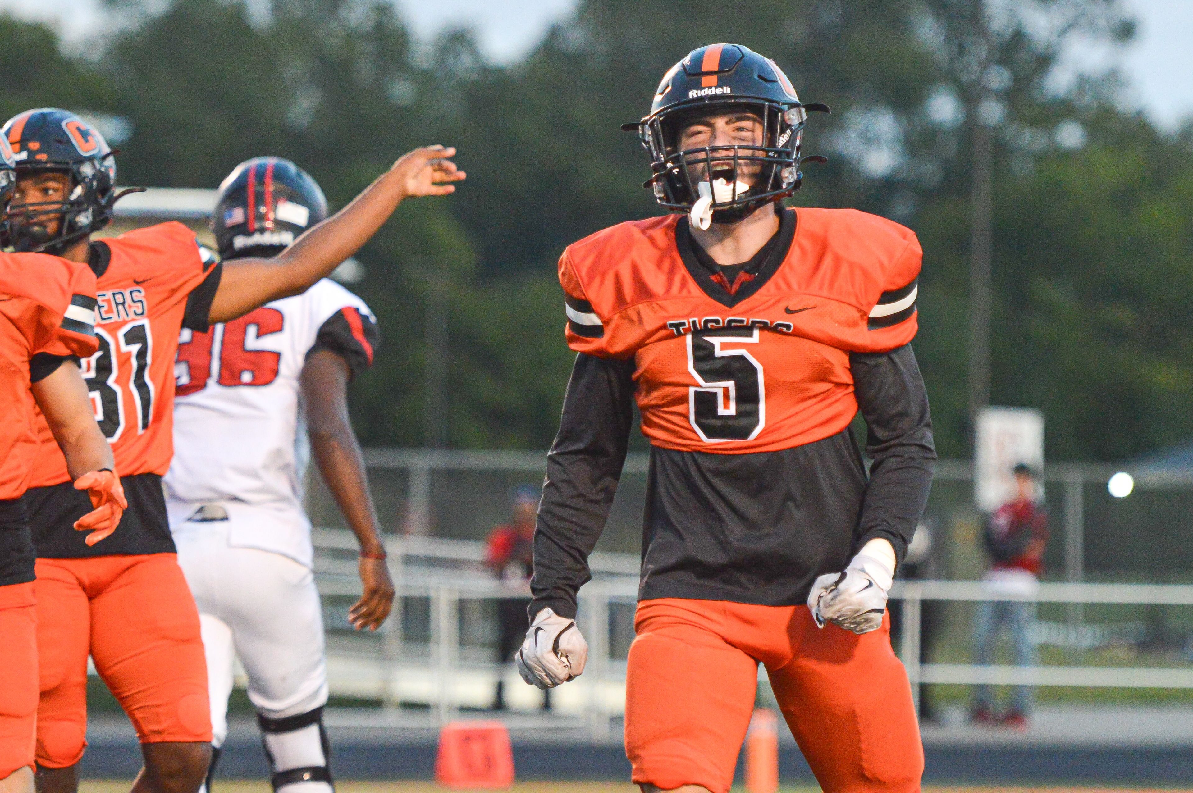 Cape Central senior defensive back Cole Geiser celebrates after a big stop against Sikeston on Friday, Sept. 13.